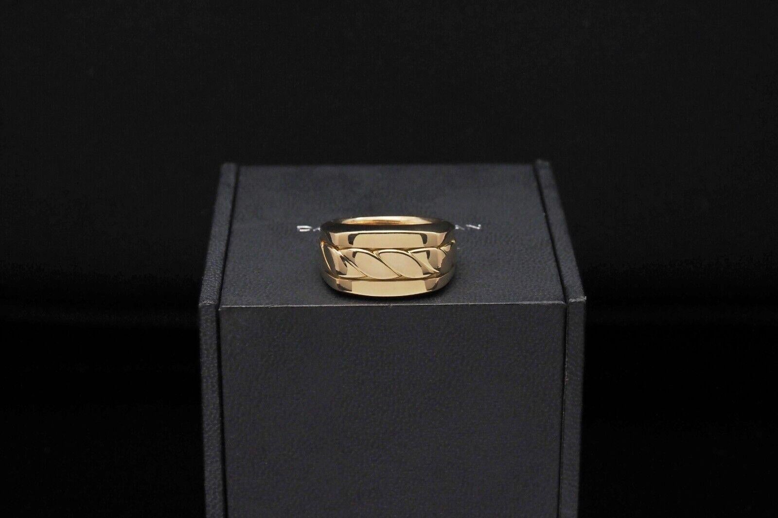 David Yurman Solid 18k Yellow Gold Contemporary Cigar Ring, Size 8 - 19.1g In Good Condition For Sale In Providence, RI