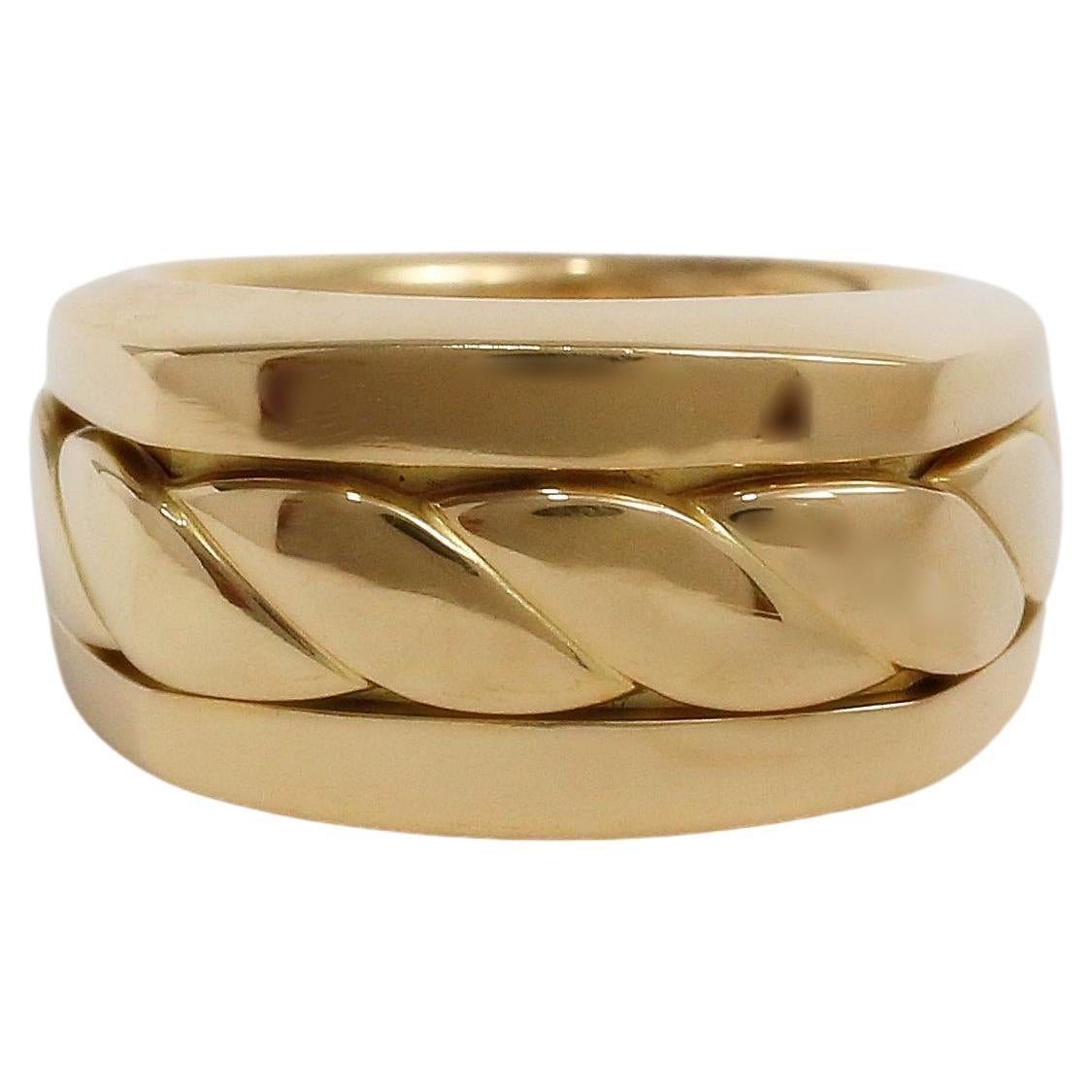 David Yurman Solid 18k Yellow Gold Contemporary Cigar Ring, Size 8 - 19.1g For Sale