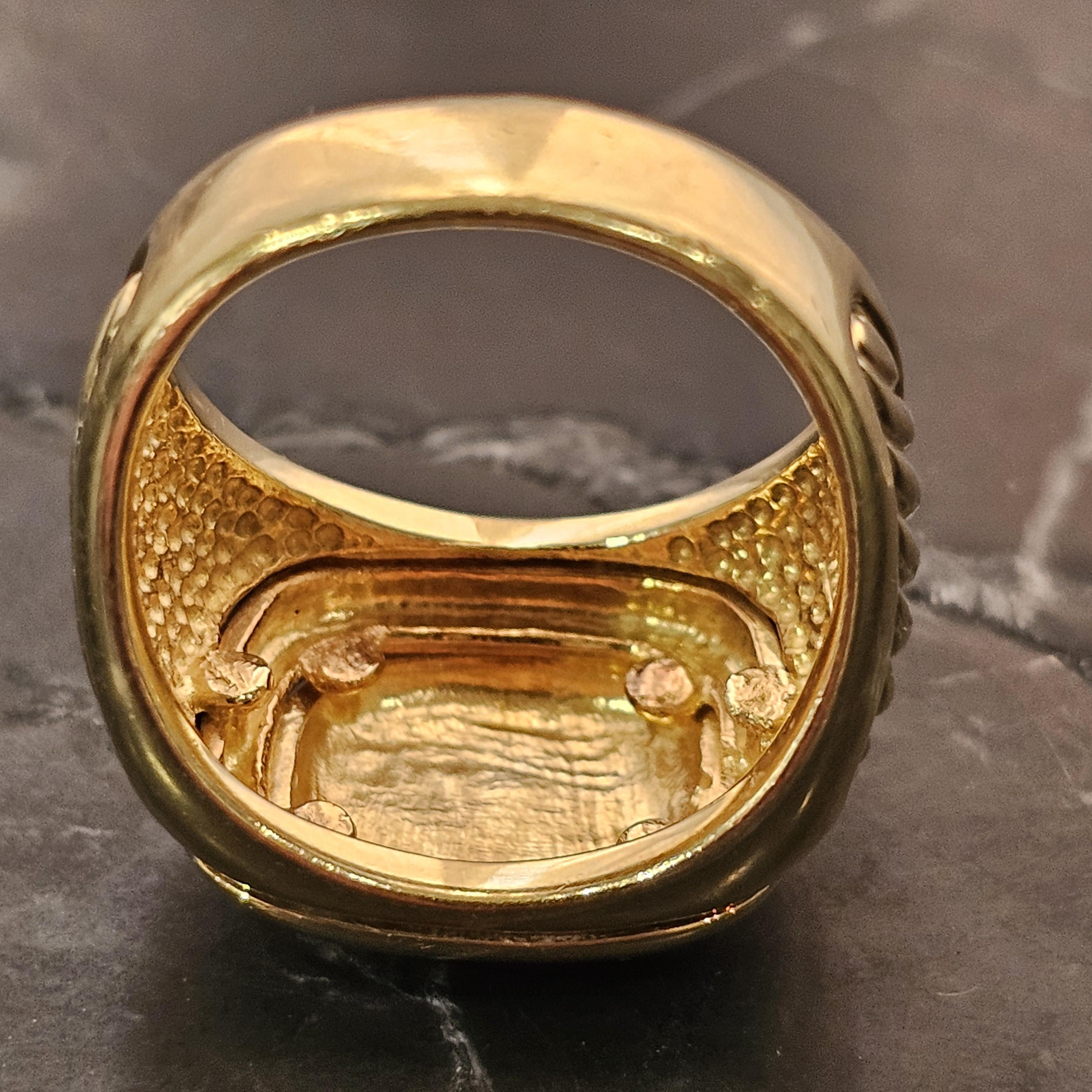 David Yurman Solid 18k Yellow Gold Signet Top Cable Side 17g sz 8.75 Albion en vente 3