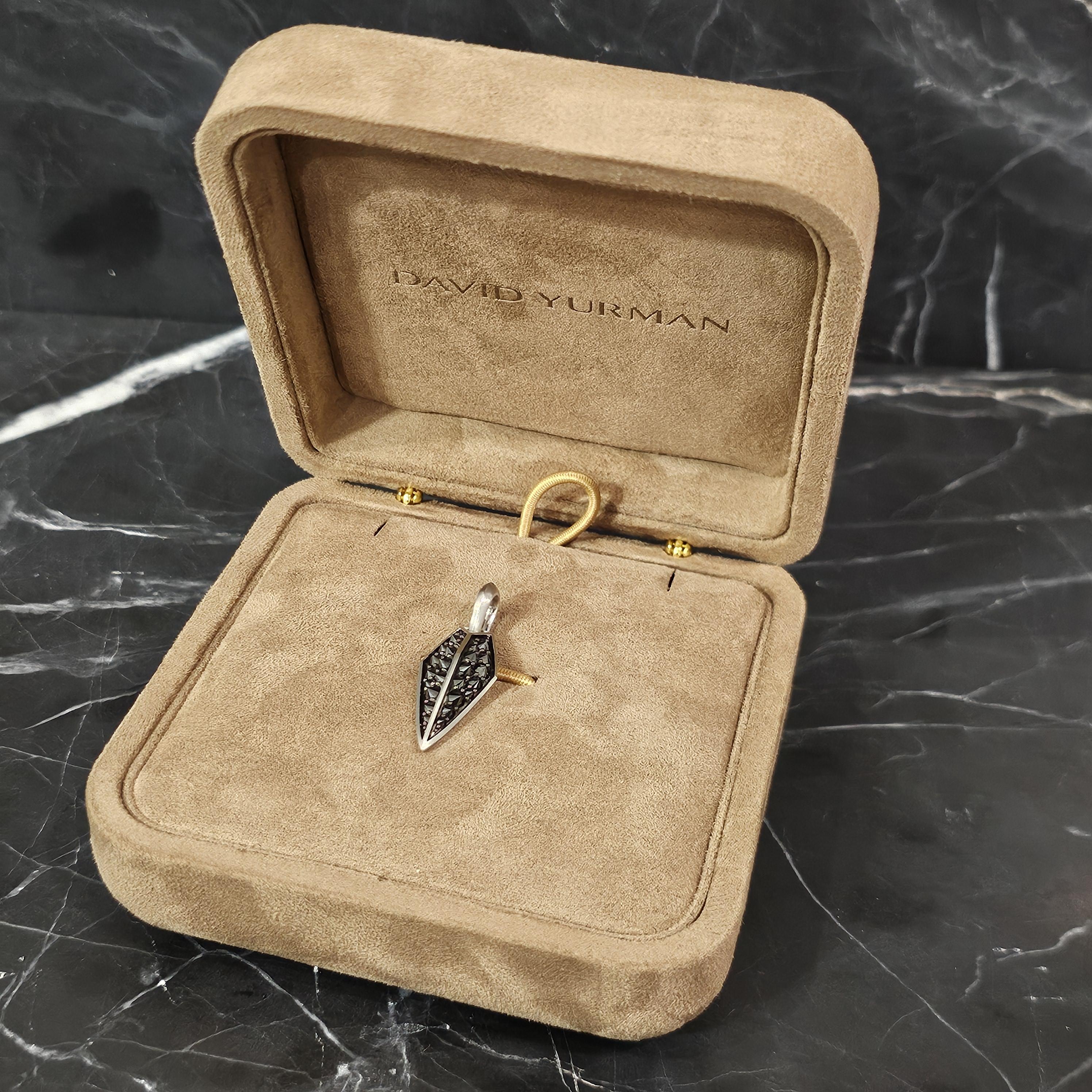 David Yurman Spearpoint Black Diamond Pendant Amulet 18k White Gold with Box 5