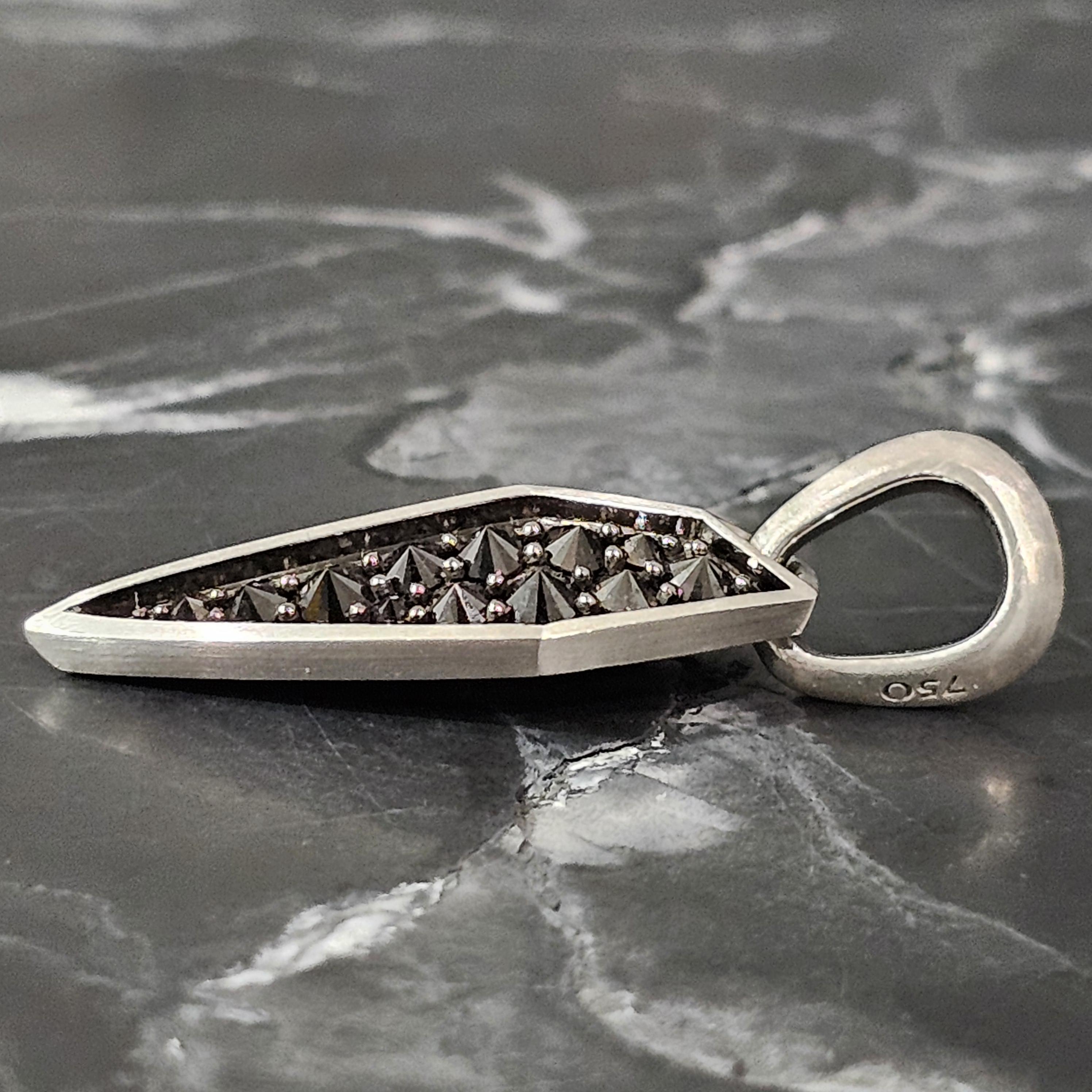 David Yurman Spearpoint Black Diamond Pendant Amulet 18k White Gold with Box 1