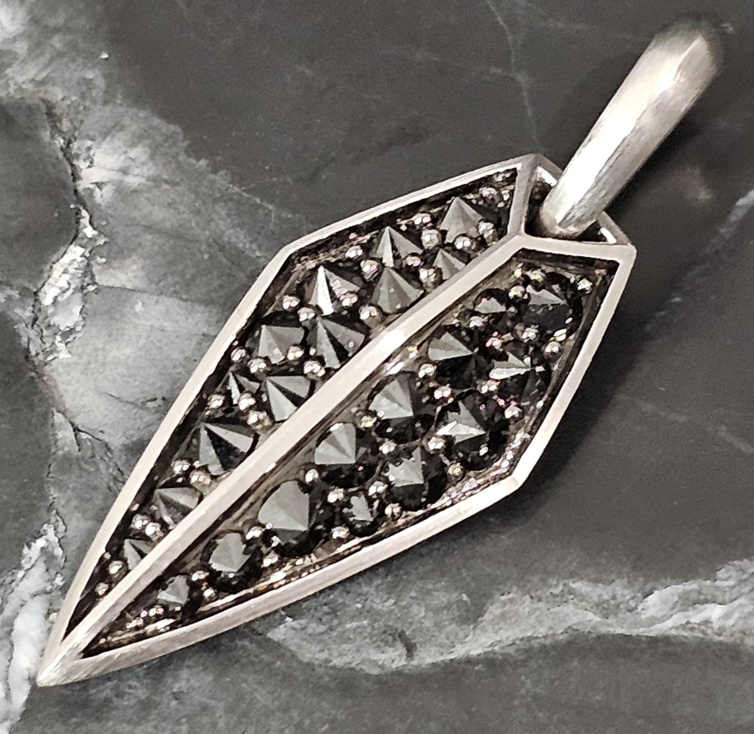 David Yurman Spearpoint Black Diamond Pendant Amulet 18k White Gold with Box 2