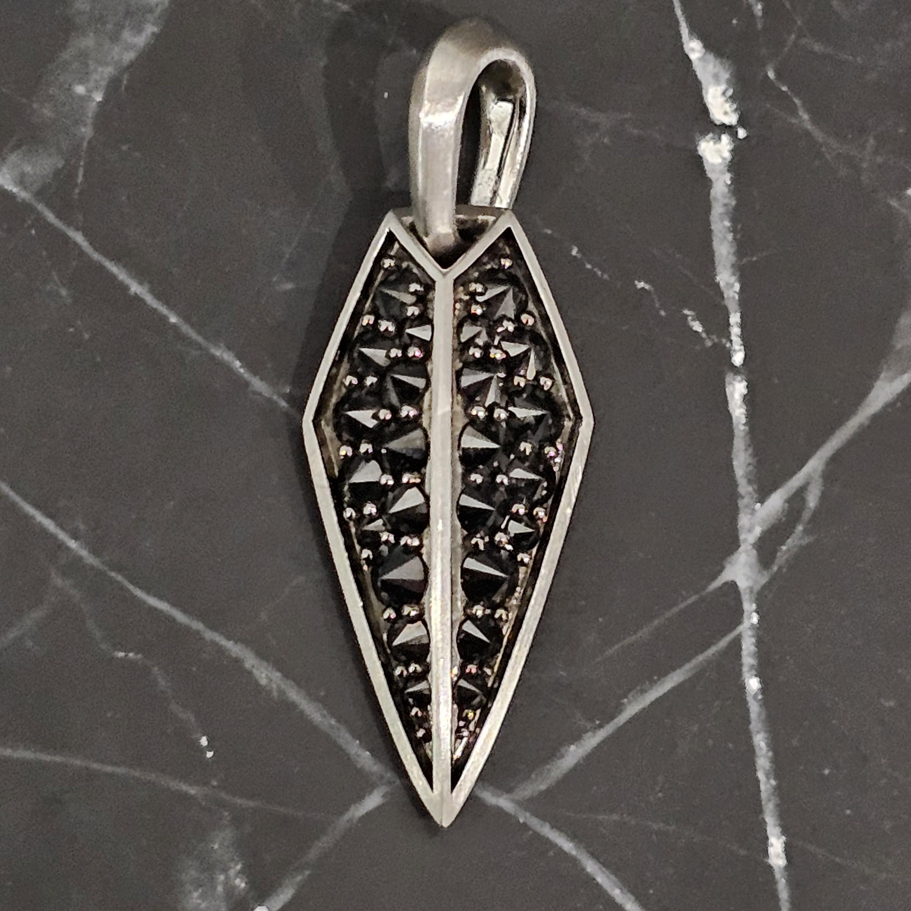David Yurman Spearpoint Black Diamond Pendant Amulet 18k White Gold with Box 3