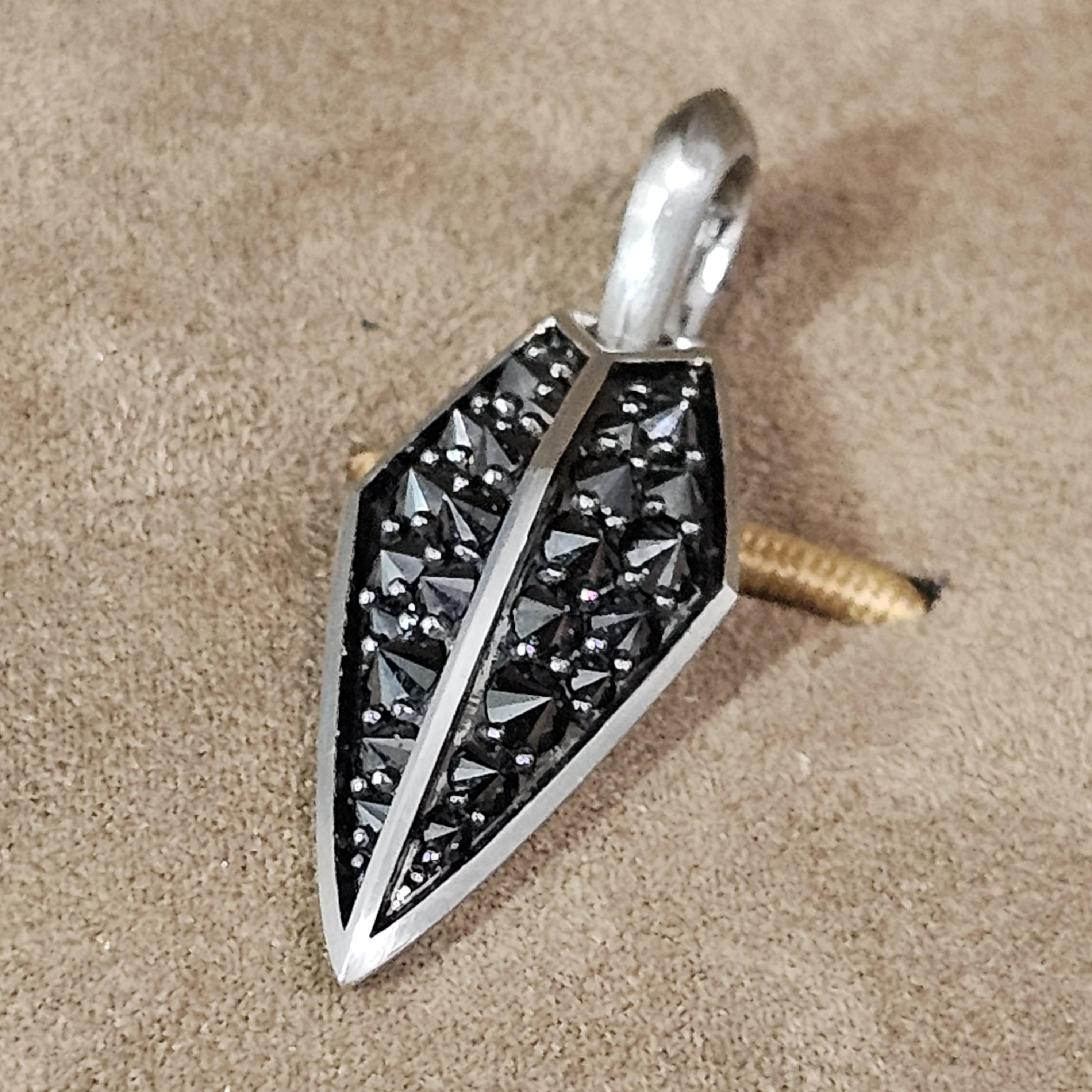 David Yurman Spearpoint Black Diamond Pendant Amulet 18k White Gold with Box 4