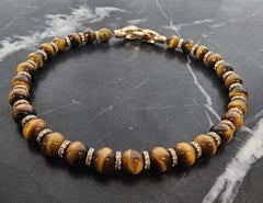 David Yurman Spiritual Bead Bracelet Tiger's Eye 18k Rose Gold Diamond 8.75"