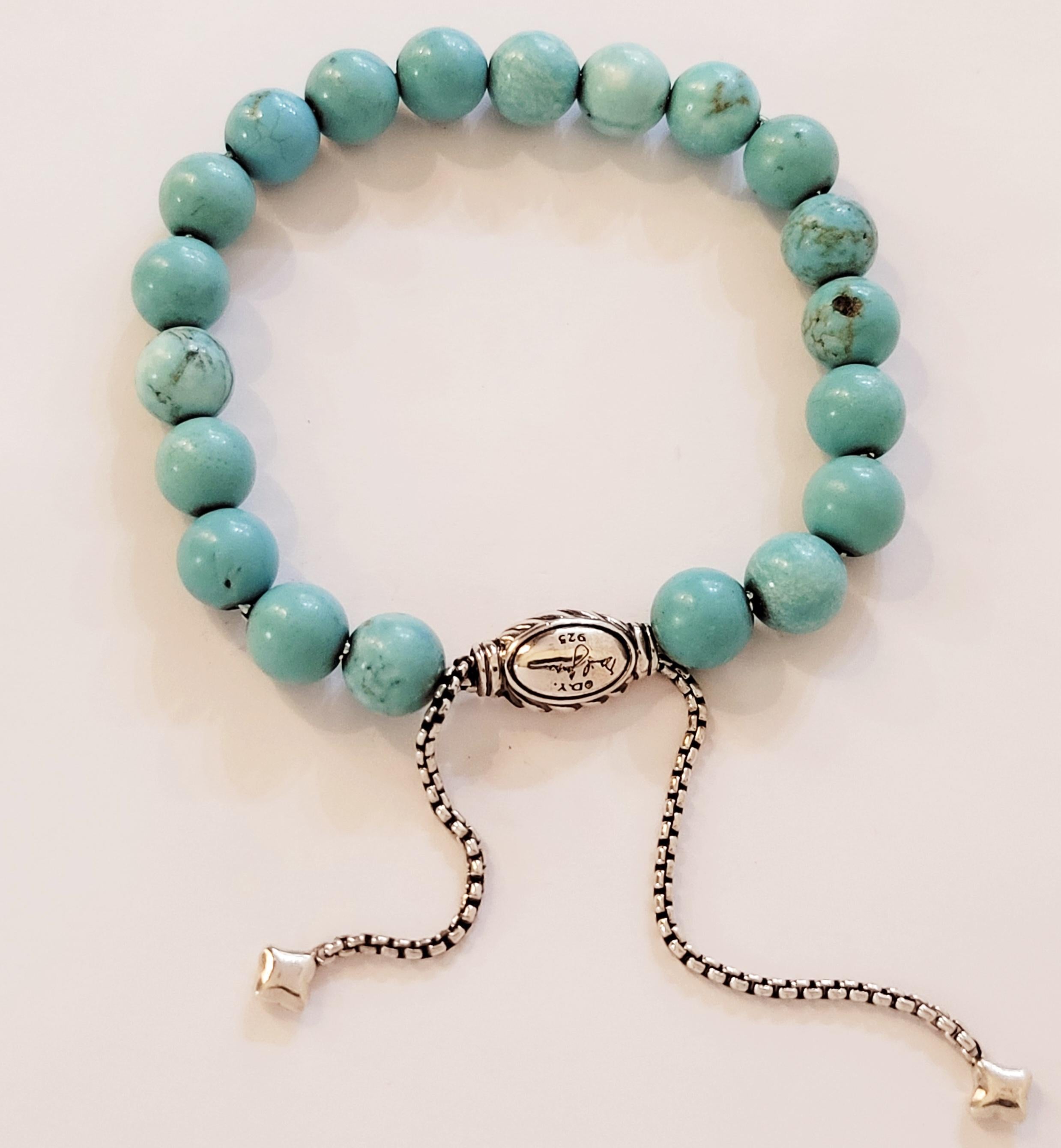 David Yurman Spiritual Bead turquoise bracelet 8mm In New Condition For Sale In New York, NY