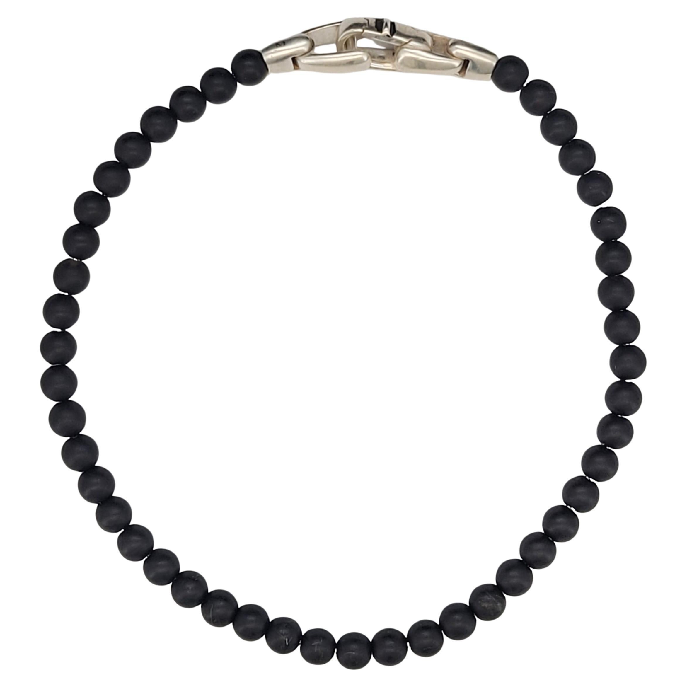 David Yurman Spiritual Beads Bracelet Black Onyx with Sterling Silver, 4mm For Sale