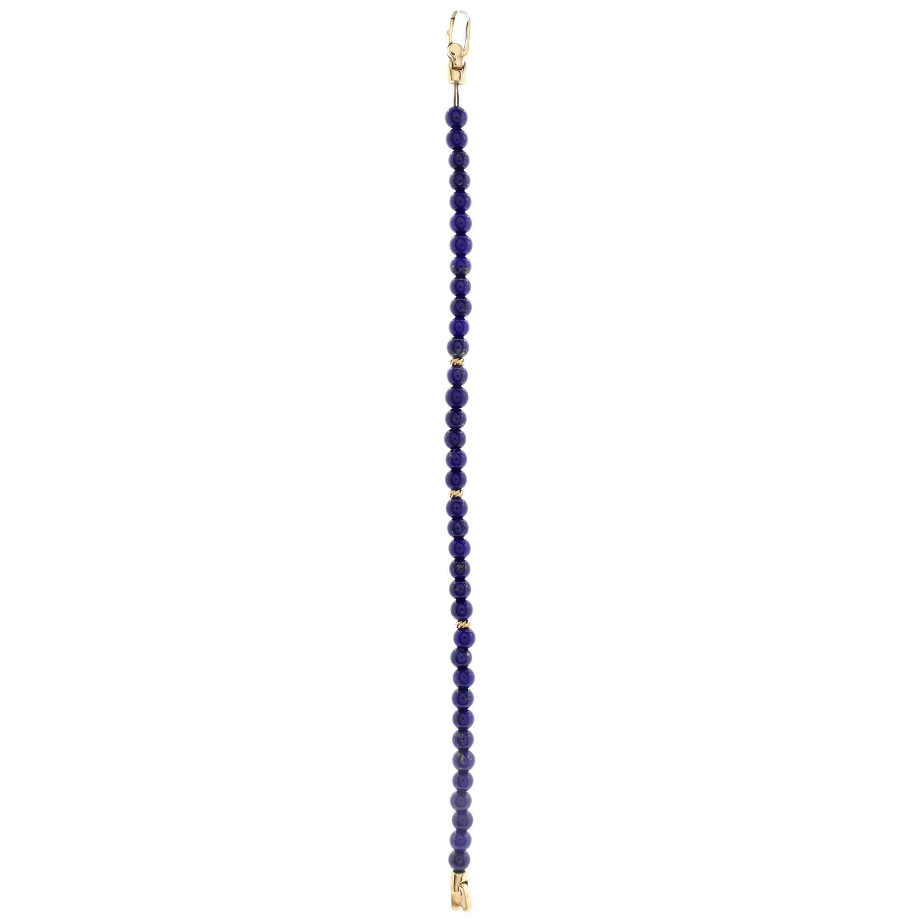 David Yurman Spiritual Beads Bracelet Lapis Lazuli with 14k Yellow Gold In Good Condition In New York, NY
