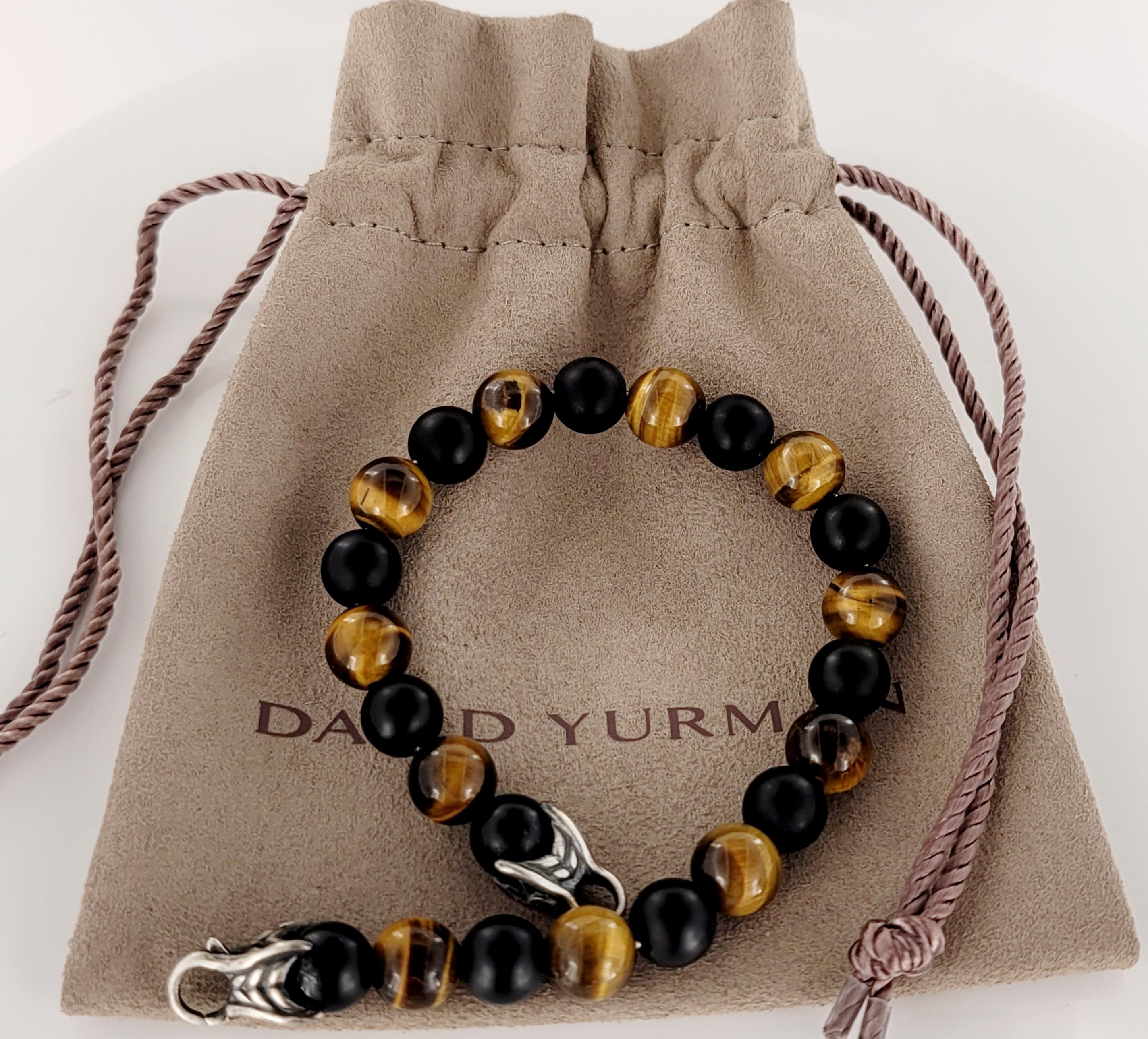 Taille ronde David Yurman Spiritual Beads Bracelet with Black Onyx and Tigers Eye (Bracelet de perles spirituelles avec onyx noir et œil de tigre) en vente