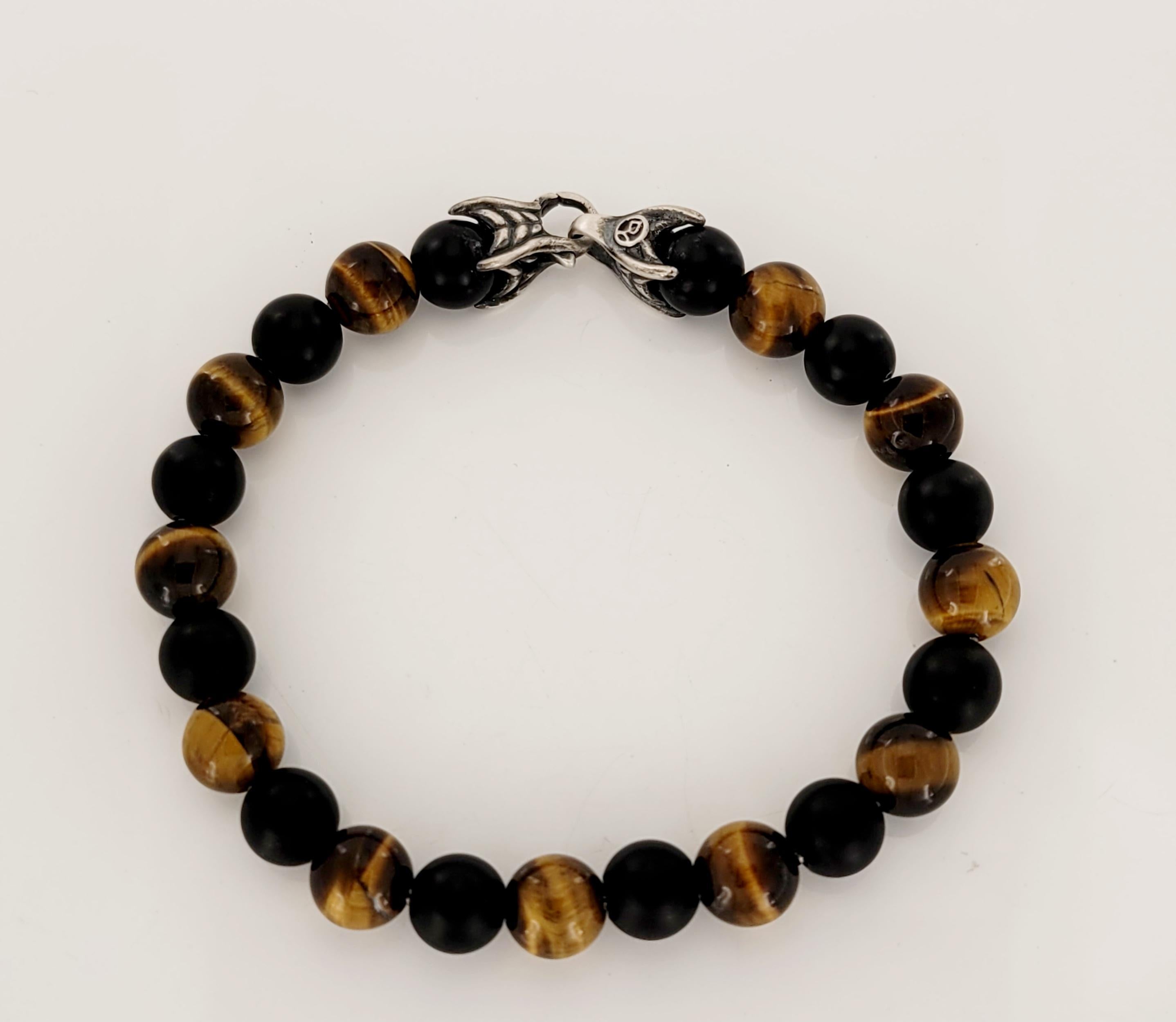 Round Cut David Yurman Spiritual Beads Bracelet with Black Onyx and Tigers Eye For Sale