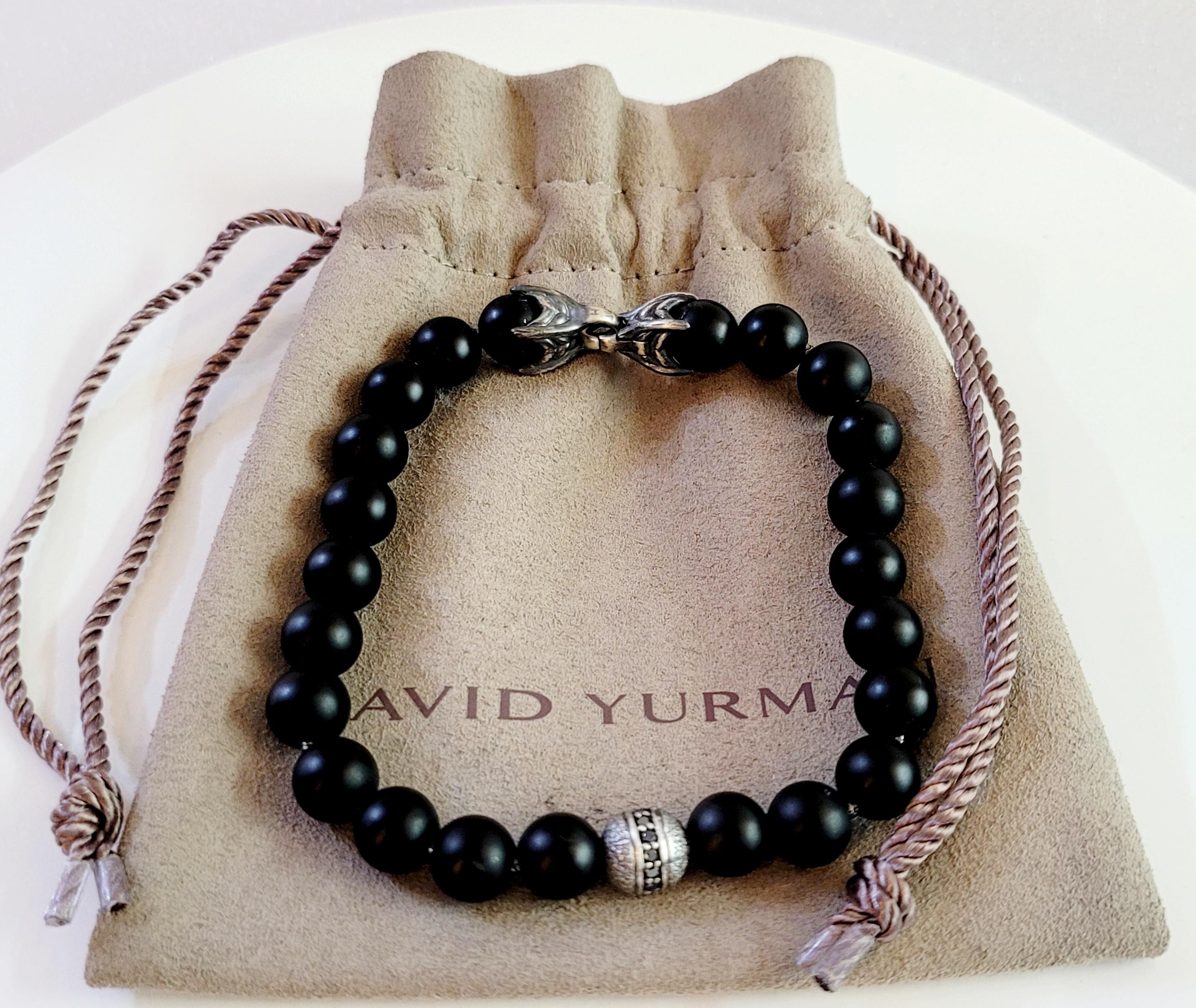 Round Cut David Yurman Spiritual Beads Bracelet with Black Onyx in Sterling Silver For Sale