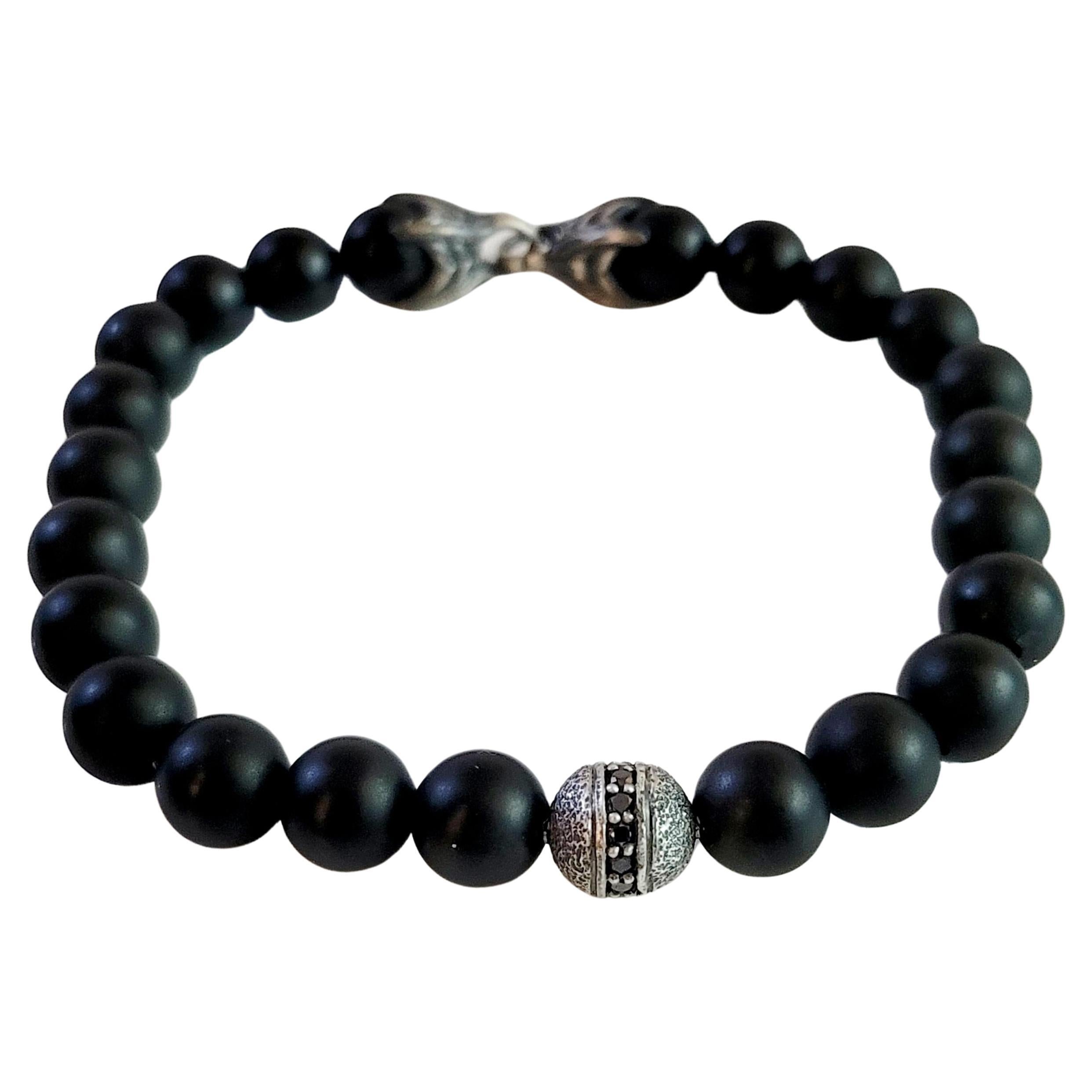 David Yurman Spiritual Beads Bracelet with Black Onyx in Sterling Silver (Bracelet de perles spirituelles avec onyx noir en argent) en vente