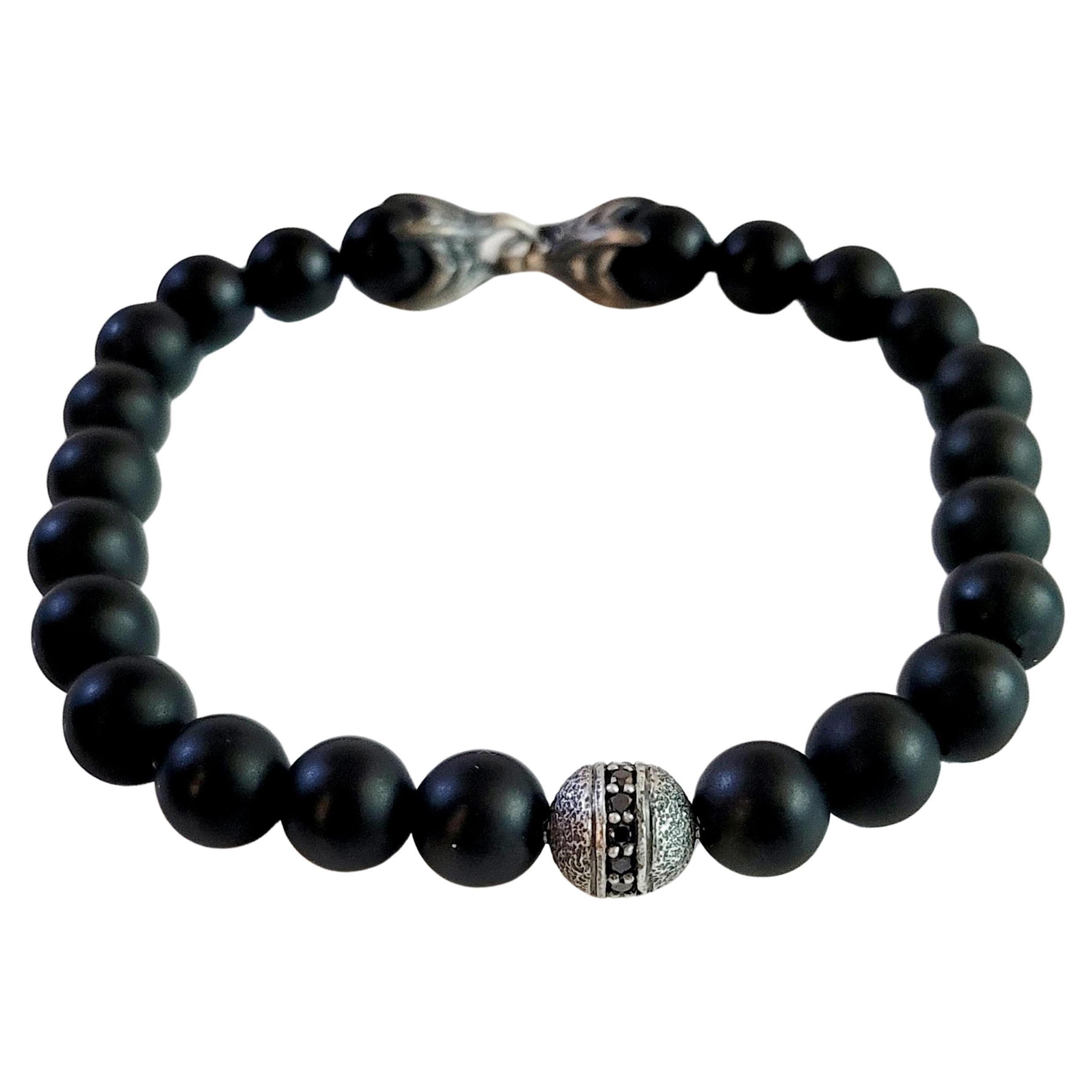 David Yurman Spiritual Perlenarmband mit schwarzem Onyx in Sterlingsilber