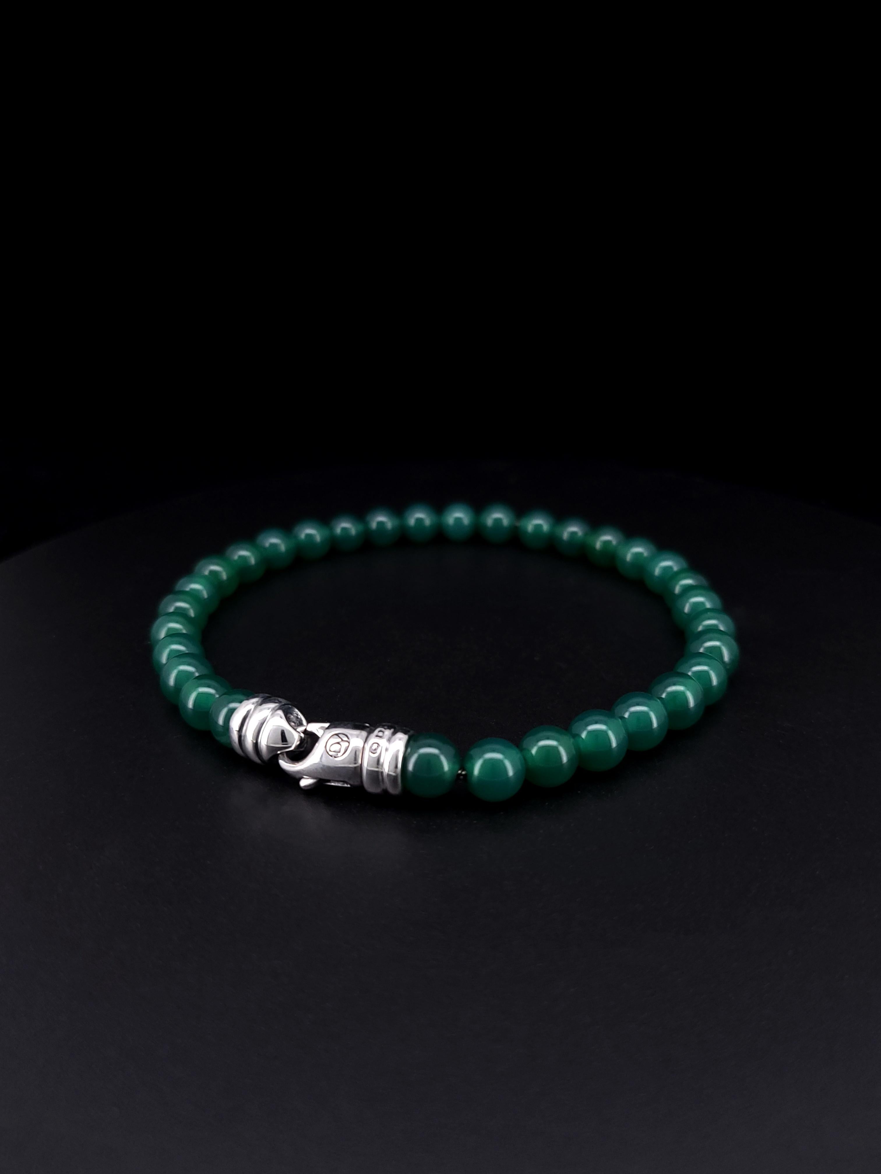 Round Cut David Yurman Spiritual Beads Bracelet with Green Onyx 6mm For Sale