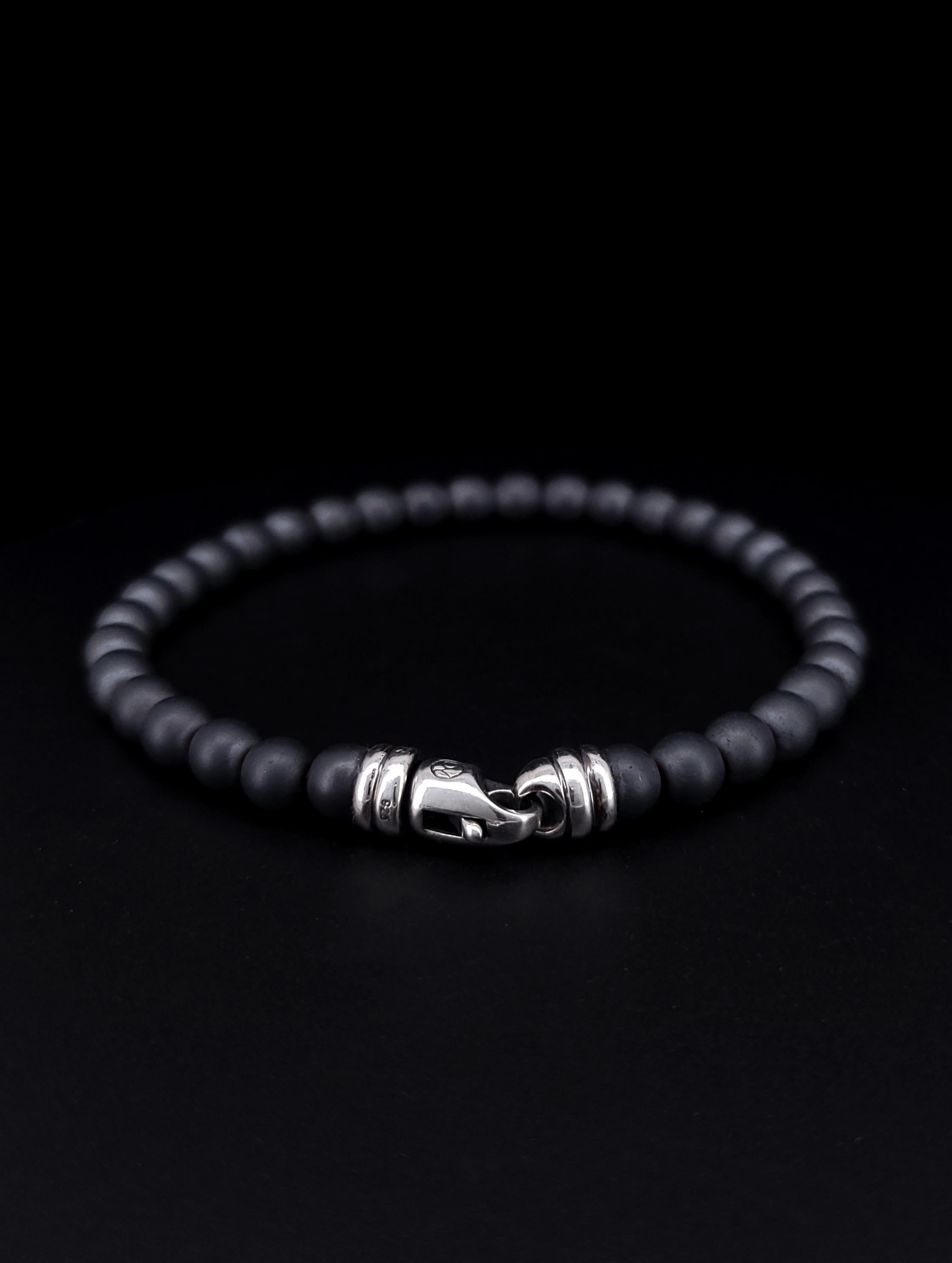 Round Cut David Yurman Spiritual Beads Bracelet with Matte Gray Beads 6mm For Sale