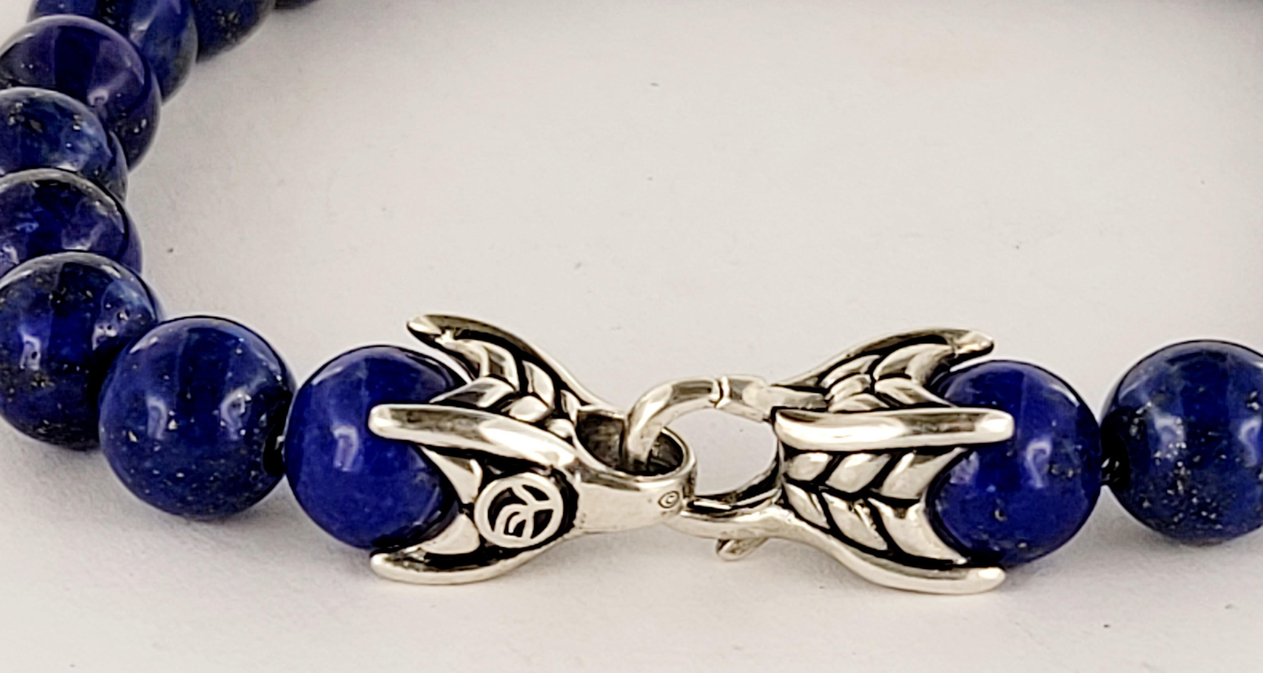 Round Cut David Yurman Spiritual Blue Beaded Bracelet in Sterling Silver 8mm For Sale