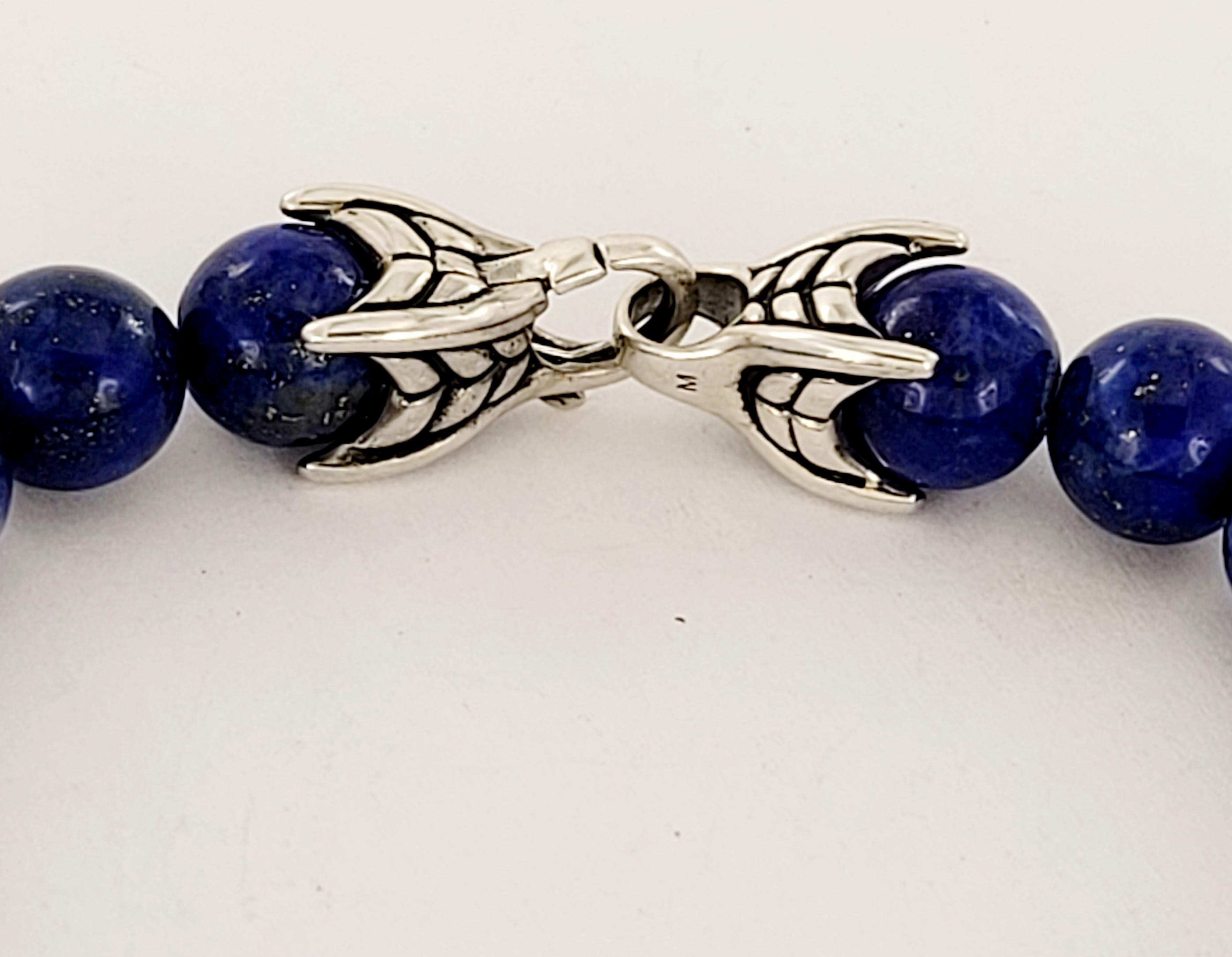 Men's David Yurman Spiritual Blue Beaded Bracelet in Sterling Silver 8mm For Sale