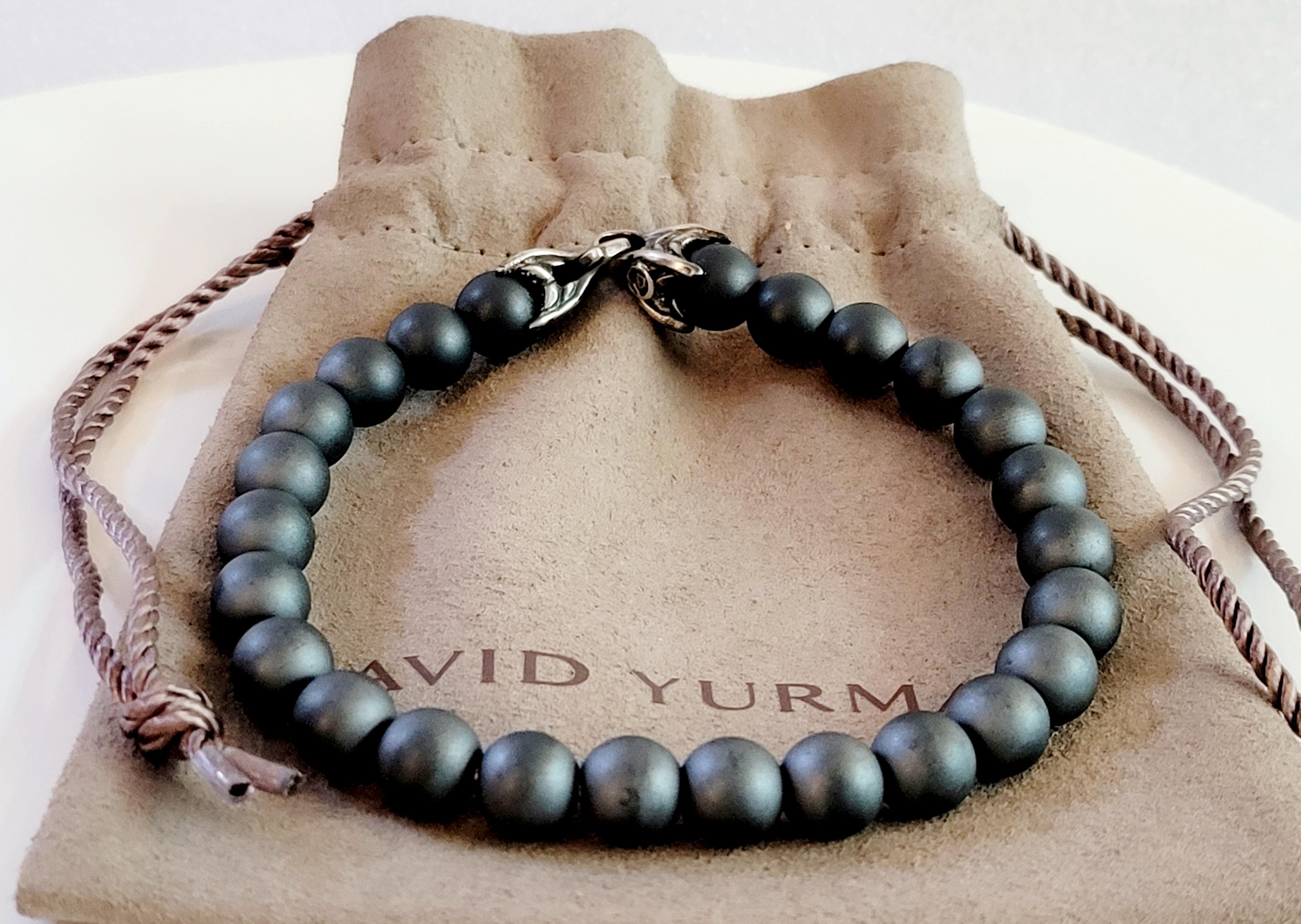 David Yurman Spiritual Matte Grey Beaded Bracelet in Sterling Silver 8mm In New Condition For Sale In New York, NY