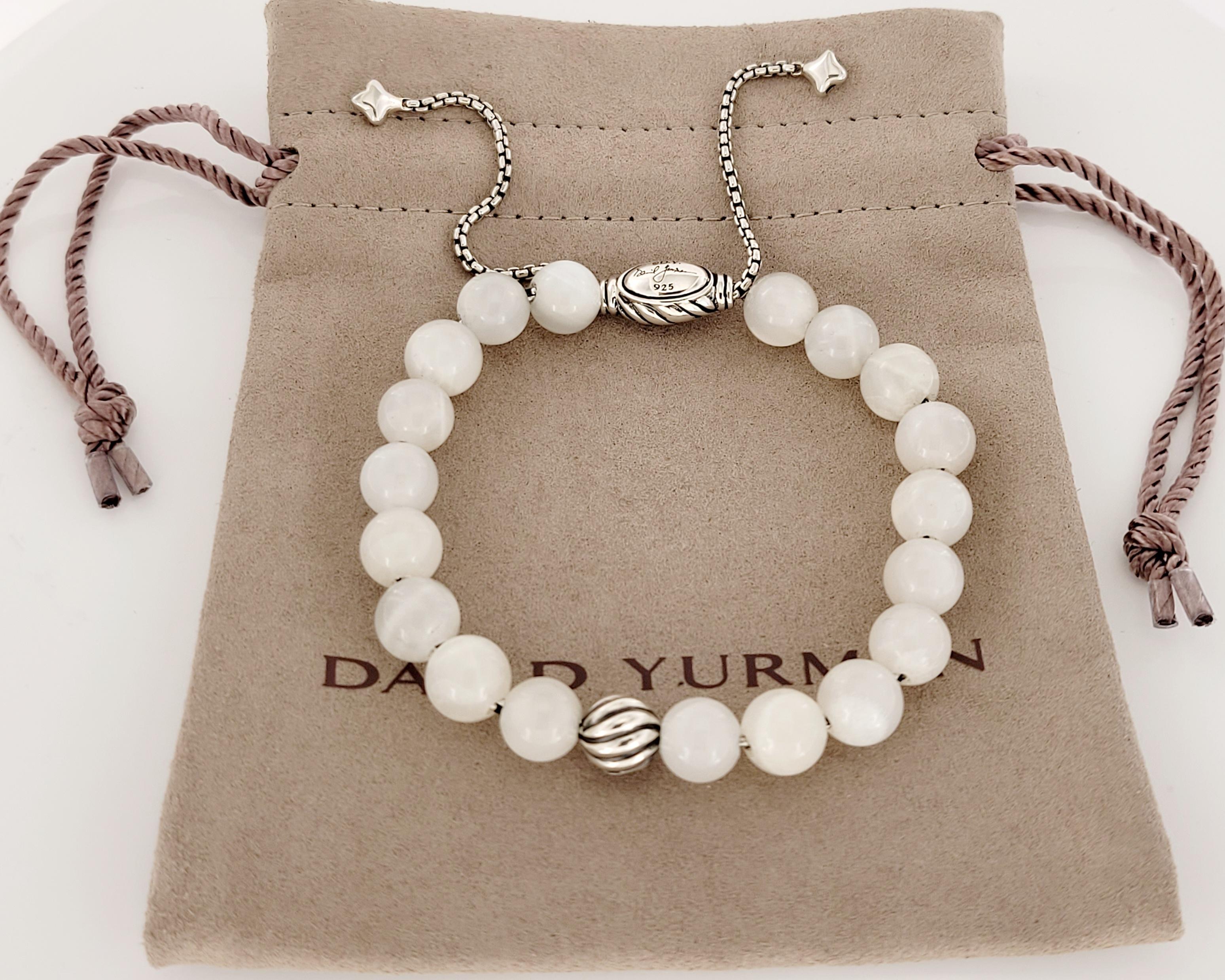 David Yurman  Spiritual Sterling silver  white Bead bracelet 8mm In New Condition For Sale In New York, NY