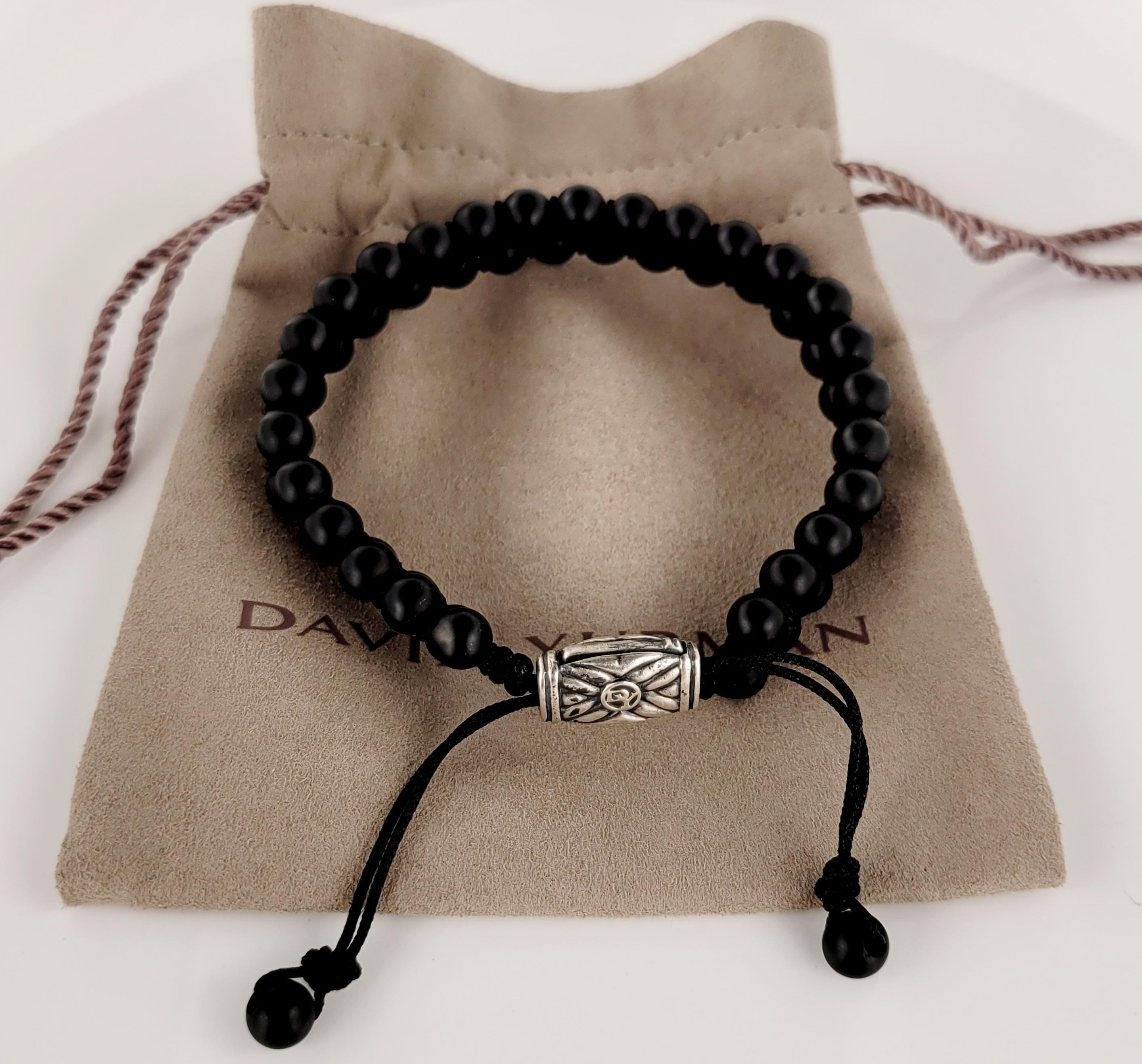 Round Cut David Yurman Spiritual Two-Row Black Onyx Bracelet 6mm For Sale