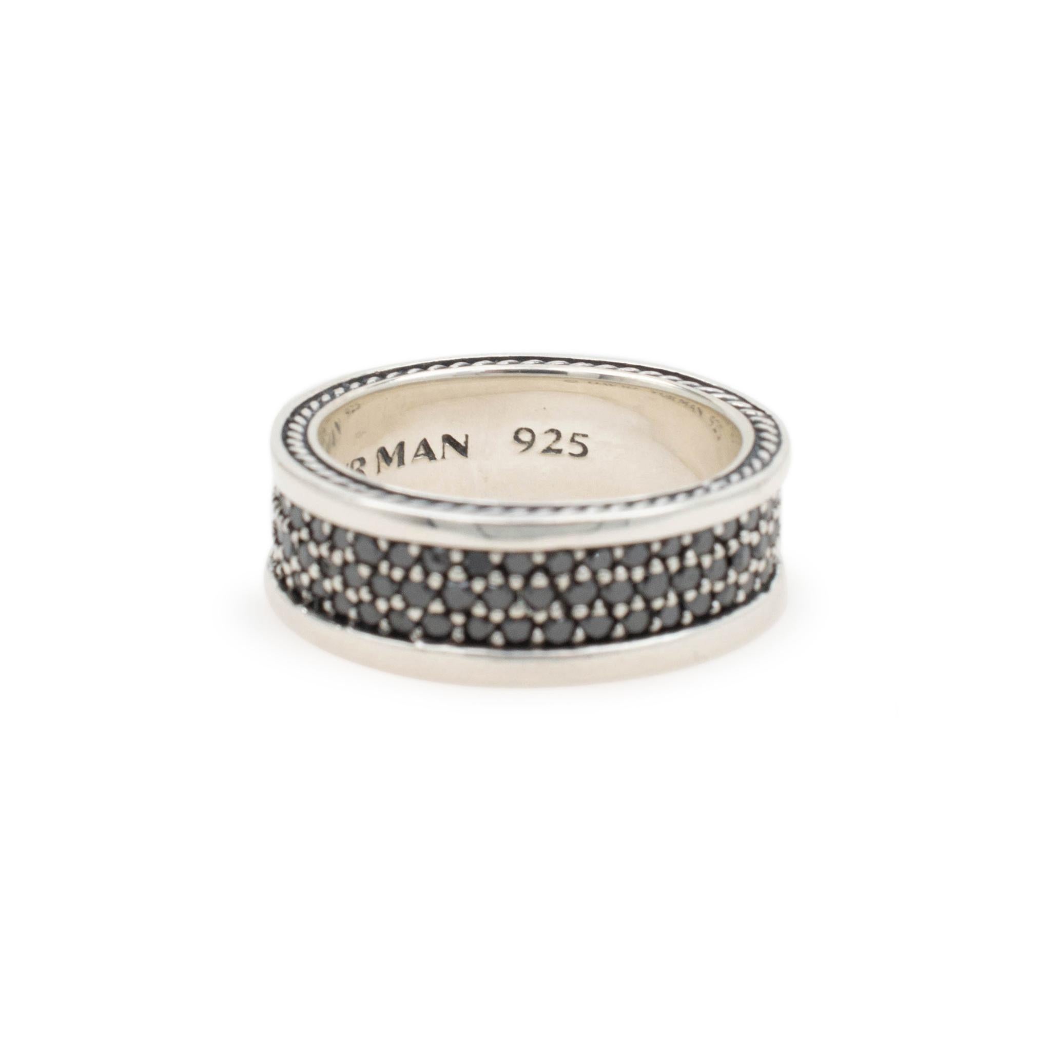Round Cut David Yurman Sreamline Three Row Band Ring in Sterling Silver Black Diamonds For Sale