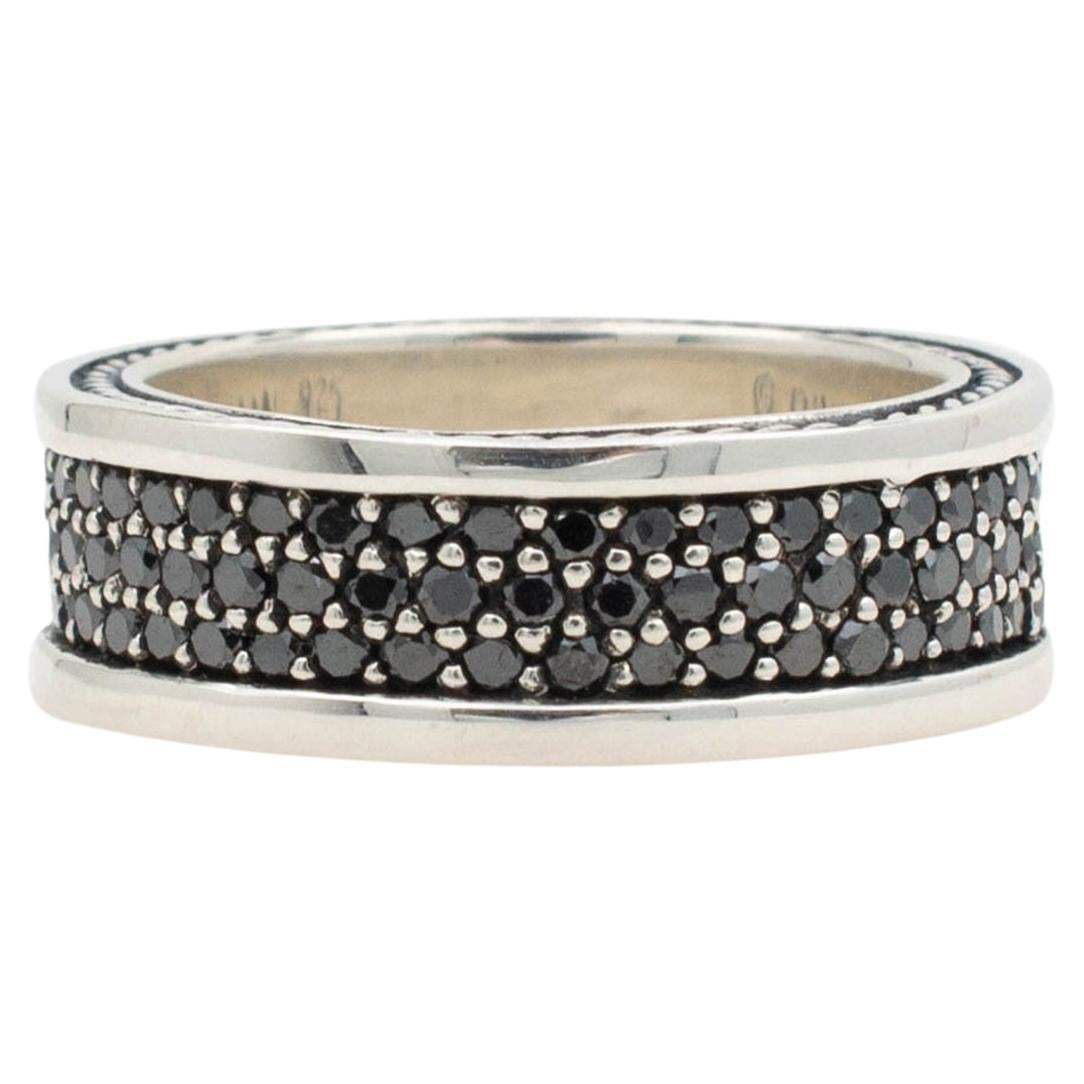 David Yurman Sreamline Three Row Band Ring in Sterling Silver Black Diamonds