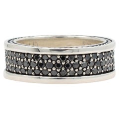 David Yurman Anello a fascia a tre file in argento 925 con diamanti neri