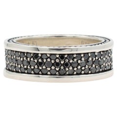 David Yurman Sreamline Three Row Band Ring in Sterling Silver Black Diamonds