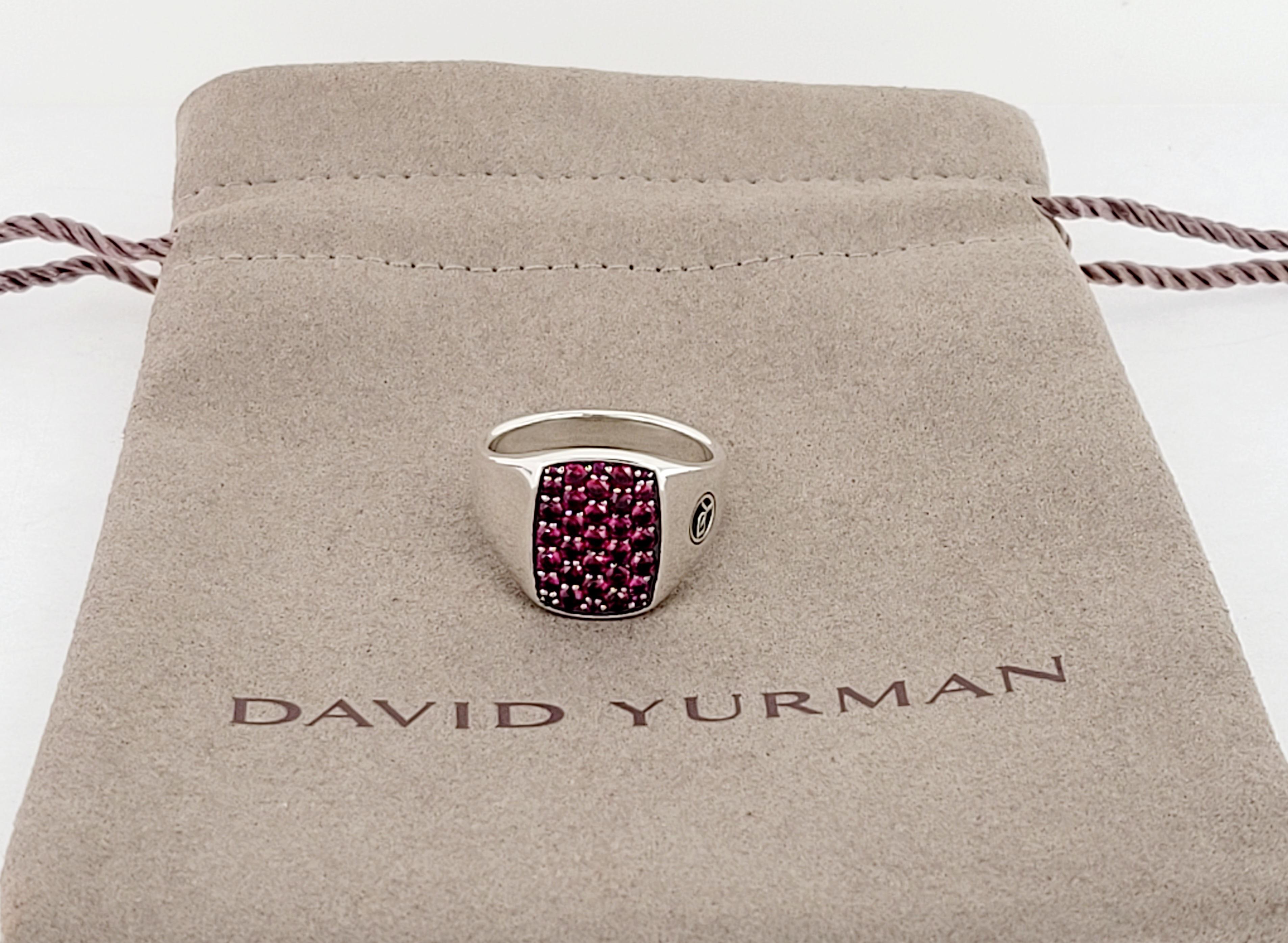 David  Yurman  SS Men  Sign Pink SAPPHIRES Ring Size 9 In New Condition For Sale In New York, NY