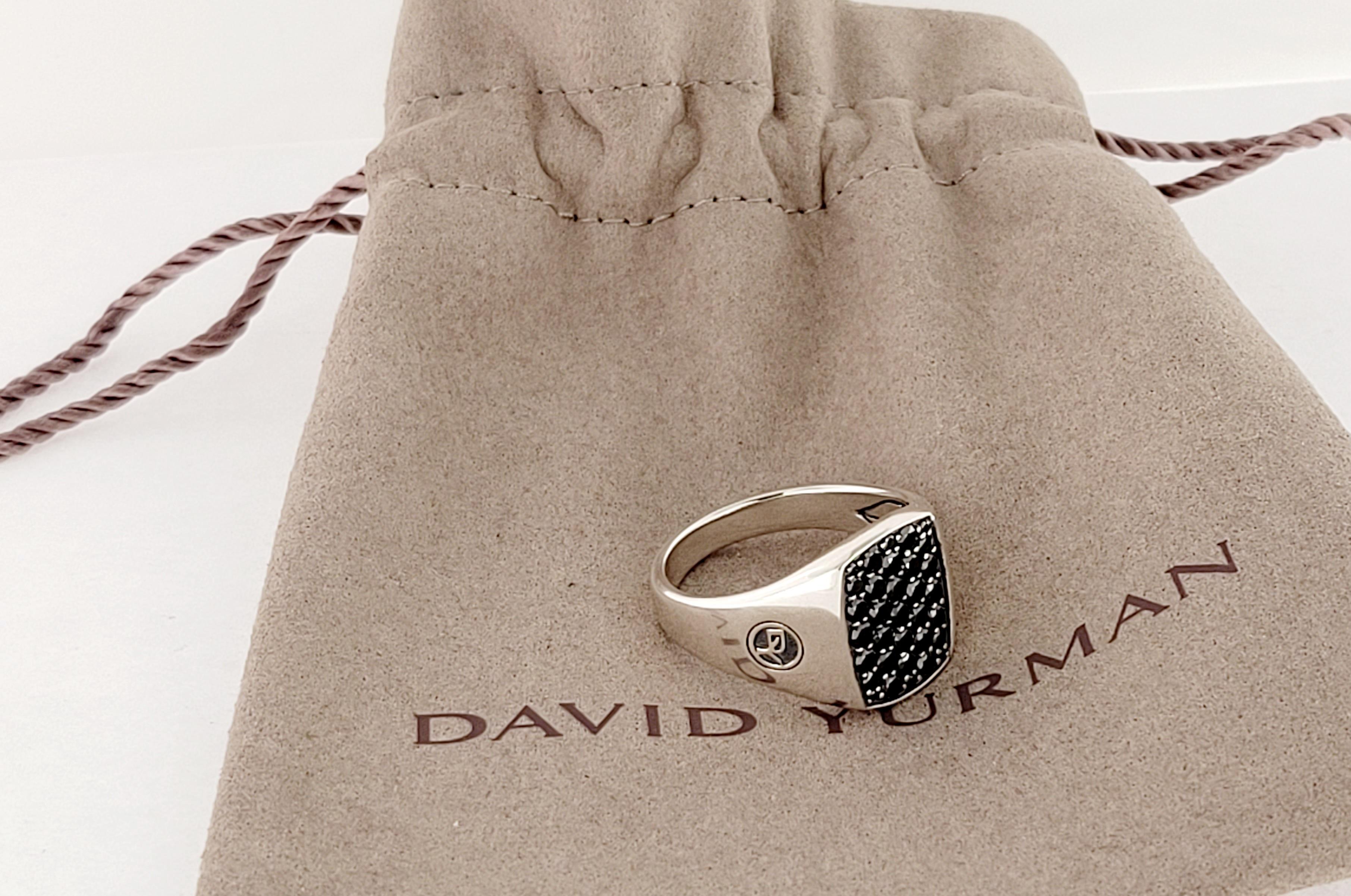 Round Cut DAVID YURMAN SS MENS SIGN BLACK SAPPHIRES RING Size 10 For Sale
