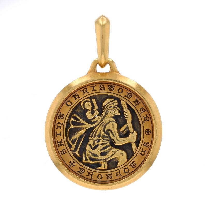 Einzelhandelspreis: $2700

Marke: David Yurman
Design/One:  Amulett des heiligen Christophe

Metallgehalt: 18k Gelbgold

Stil: Glaube-Medaille
Thema: Katholischer Glaube
Merkmale: Gebürstete und glatte Oberflächen mit messerscharfem verlängertem