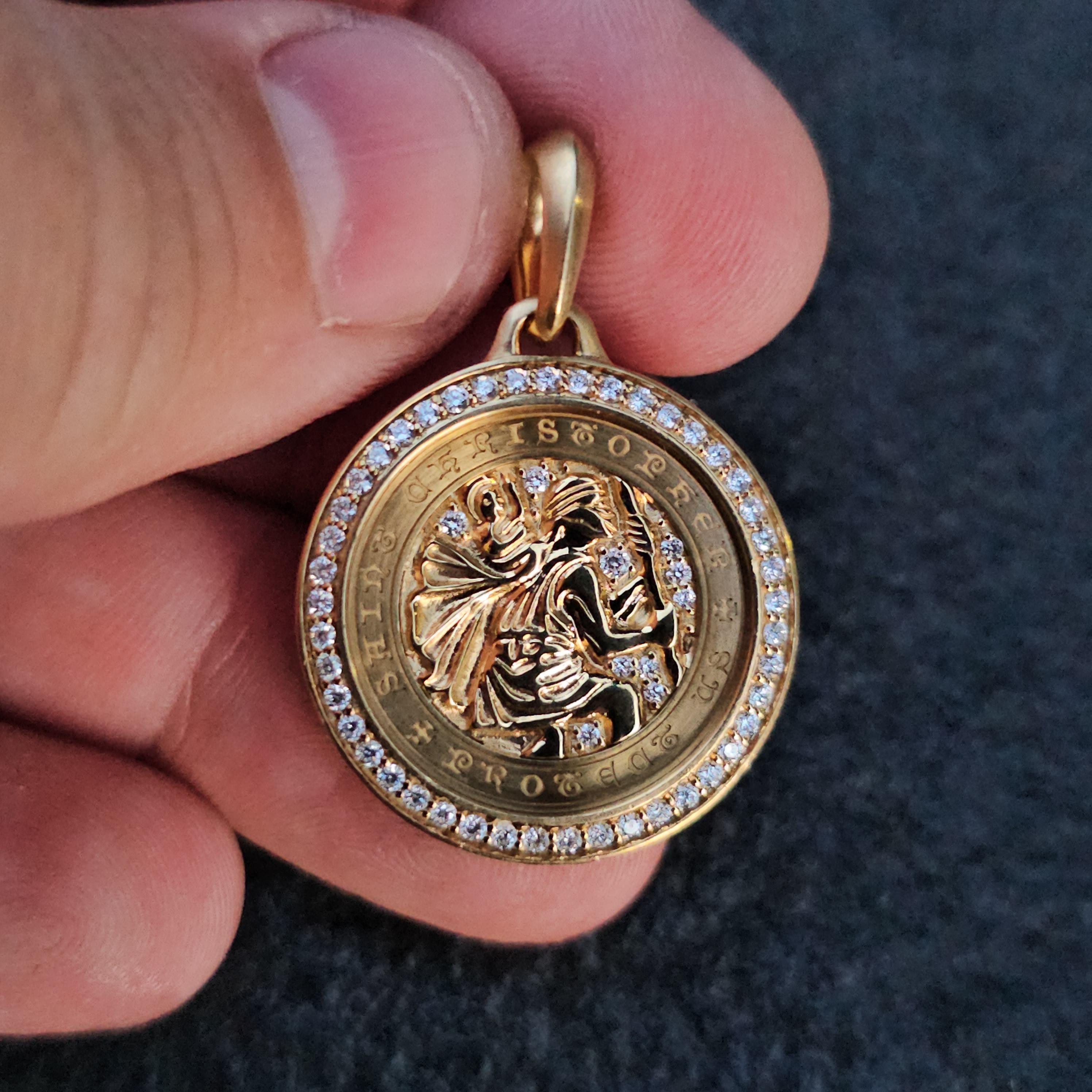 Round Cut David Yurman St. Christopher Amulet Pendant 18k Yellow Gold .56ct Diamonds 5995 For Sale