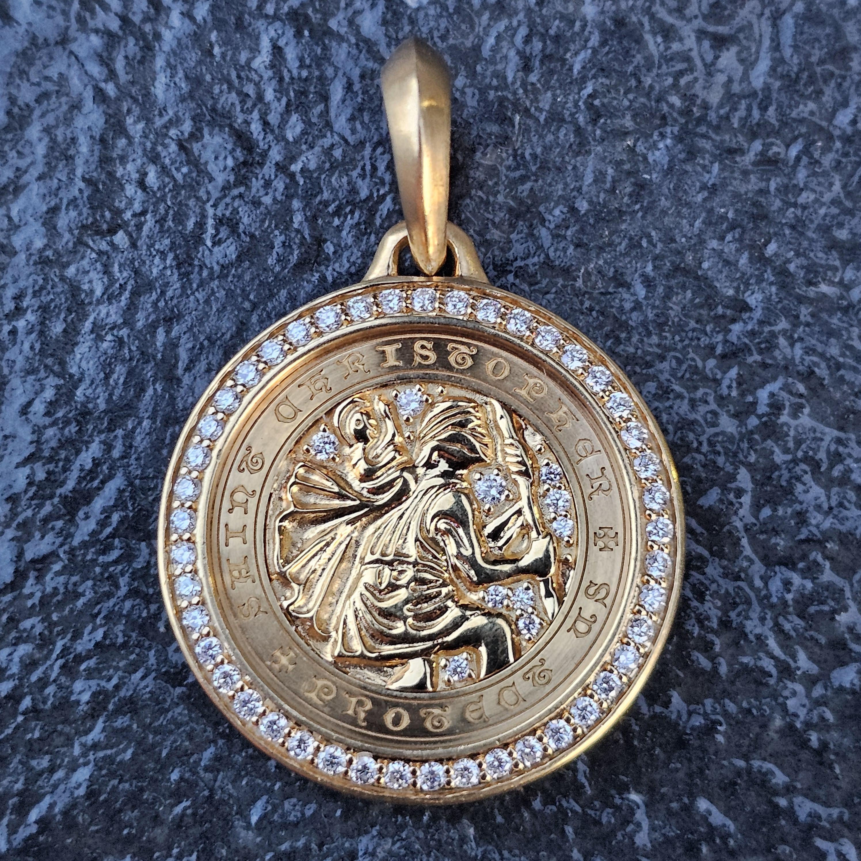 David Yurman St. Christopher Amulet Pendant 18k Yellow Gold .56ct Diamonds 5995 For Sale 3