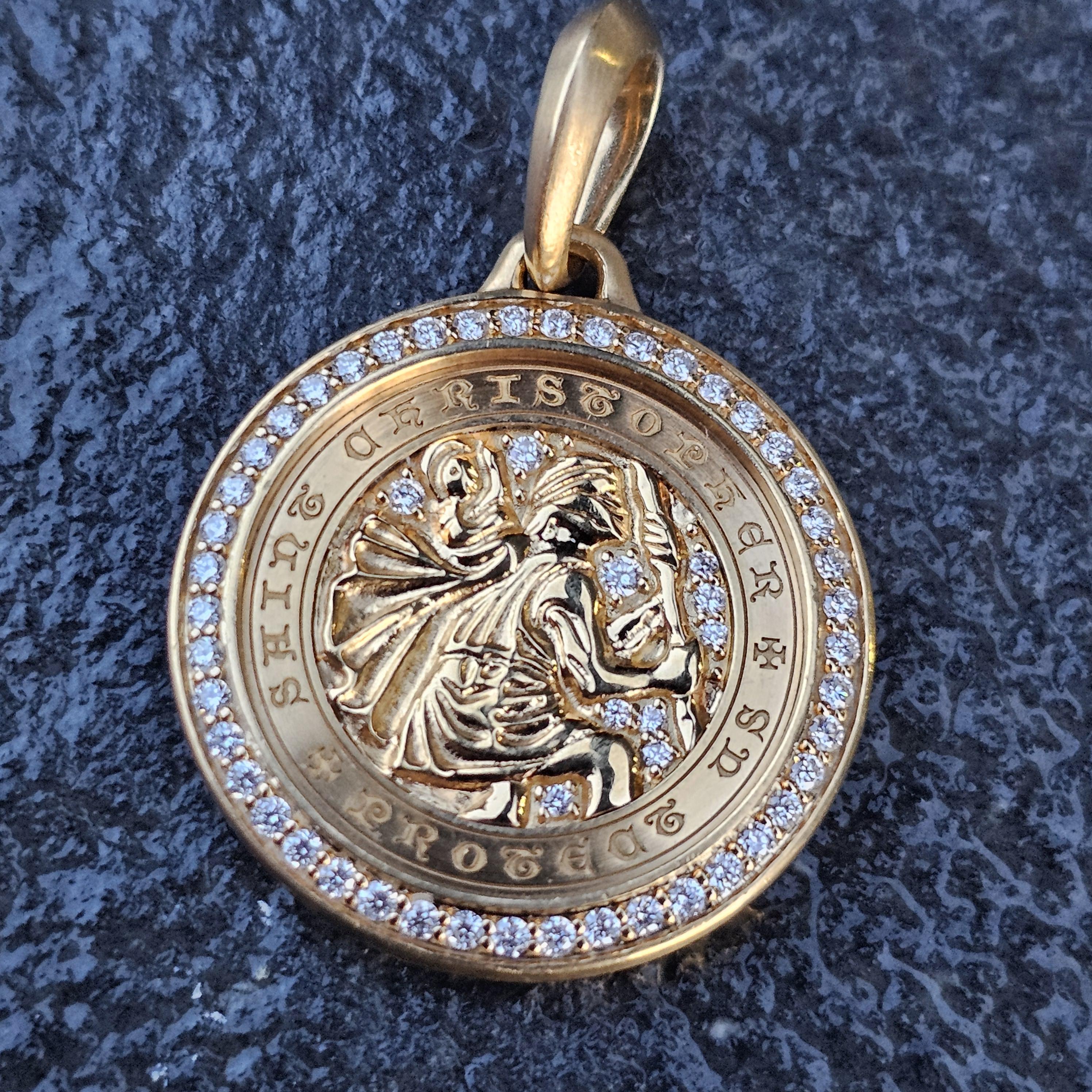 David Yurman St. Christopher Amulet Pendant 18k Yellow Gold .56ct Diamonds 5995 For Sale 4