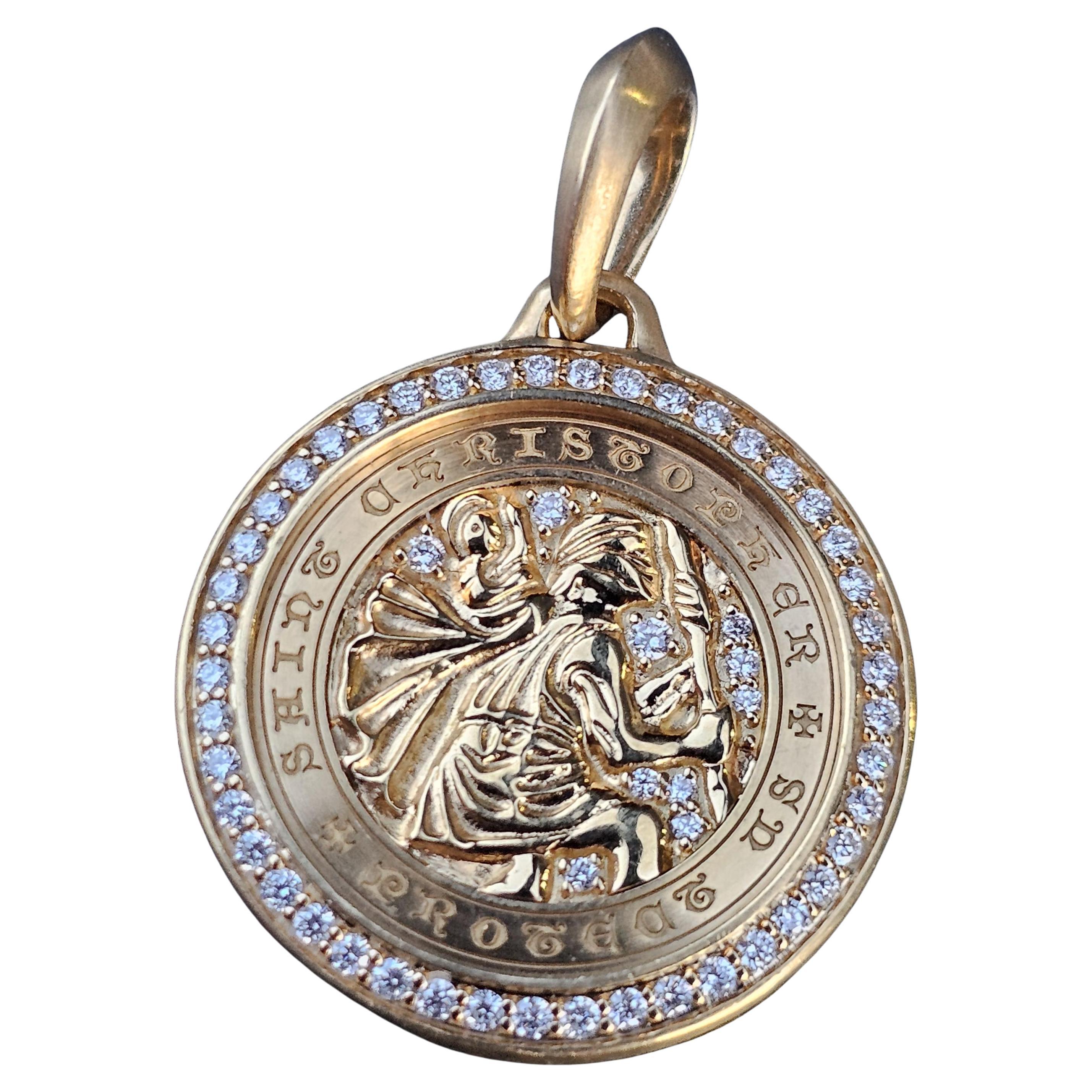 David Yurman St. Christopher Amulet Pendant 18k Yellow Gold .56ct Diamonds 5995 For Sale