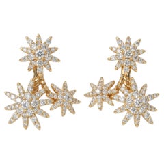 David Yurman Starburst 18K Yellow Gold Pavé Diamond Cluster Drop Earrings