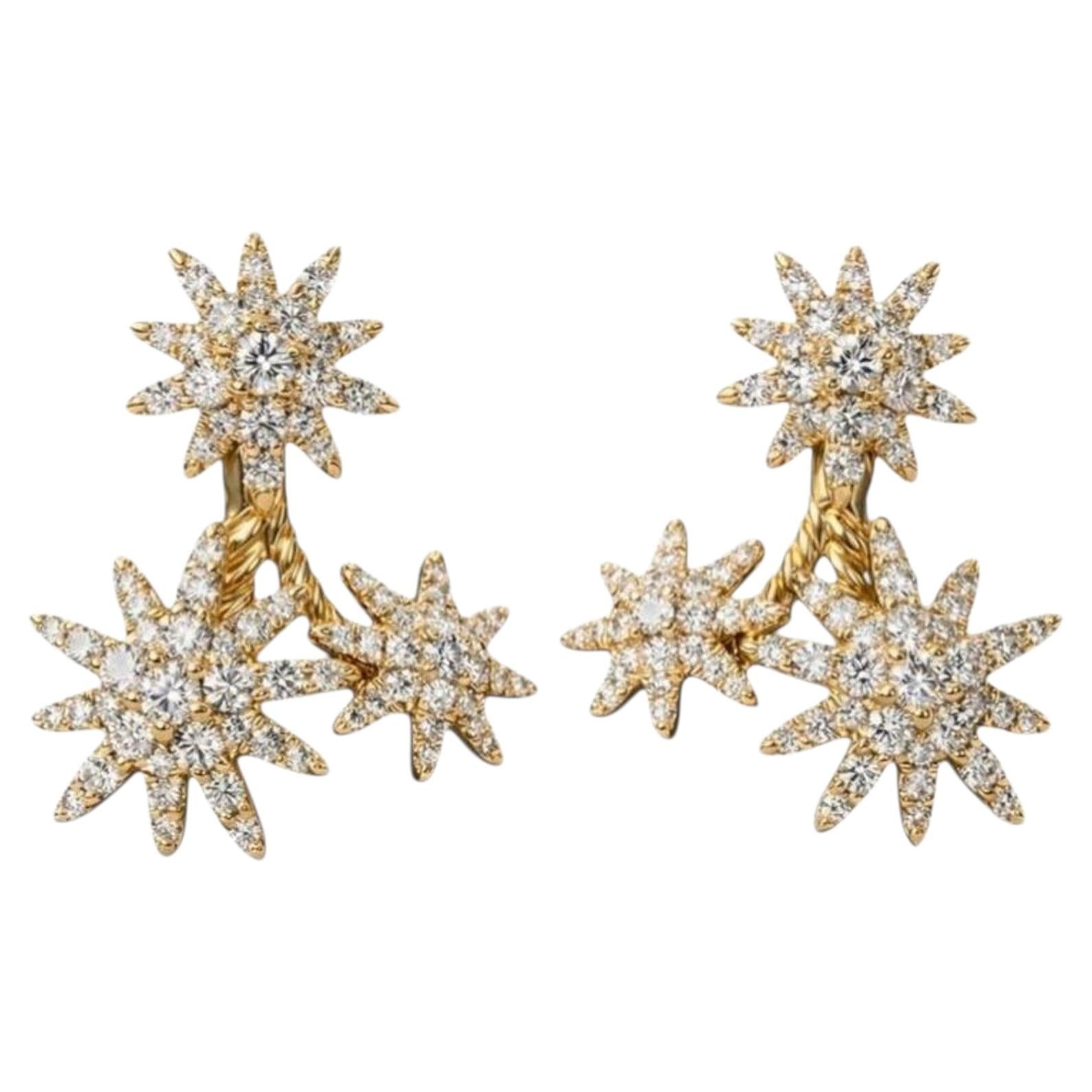 Pre-owned David Yurman Starburst 18k Yellow Gold Pav� Diamond Cluster Drop Earrings
