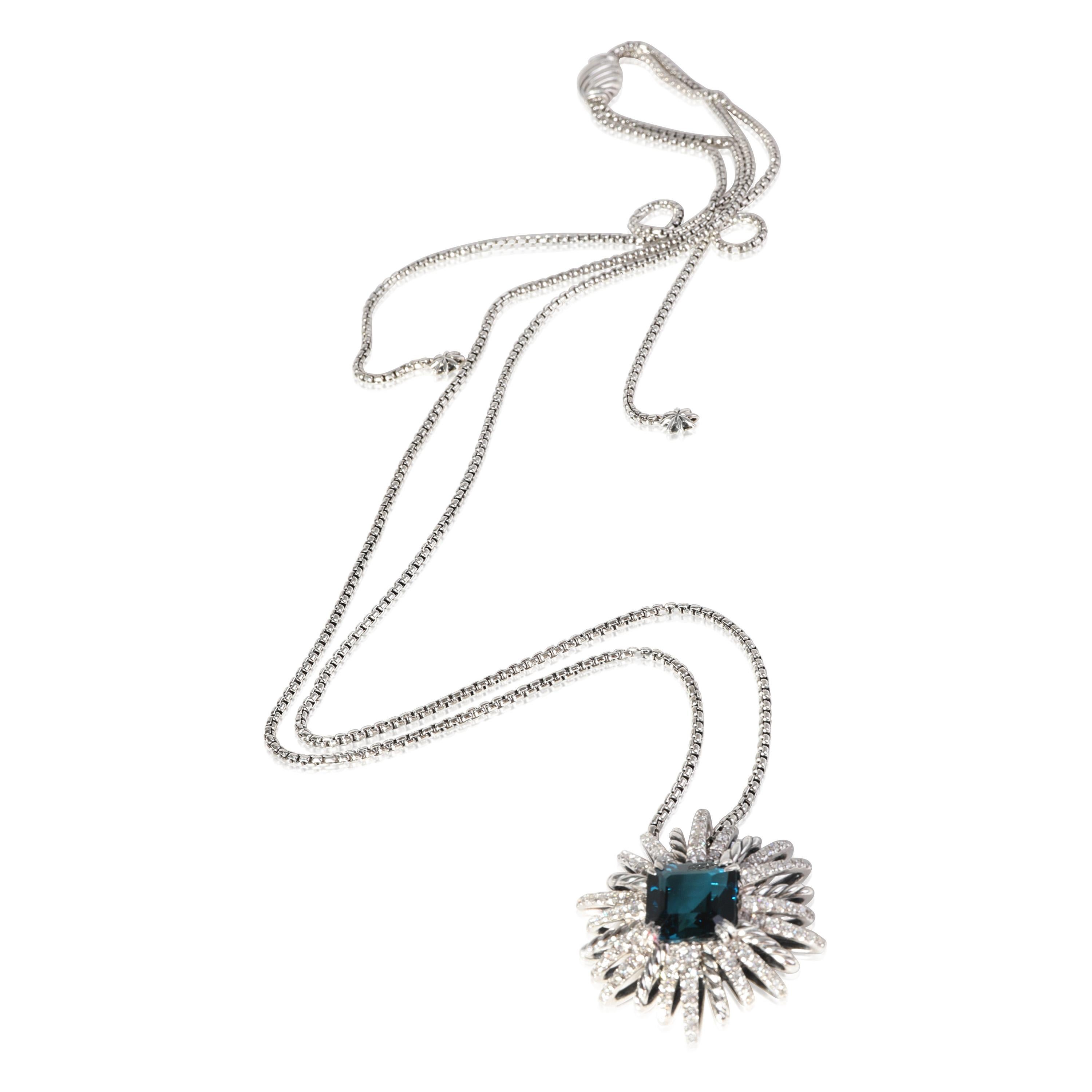 David Yurman Starburst Blauer Topas Diamant-Halskette aus Sterlingsilber im Zustand „Hervorragend“ in New York, NY