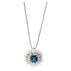 David Yurman Collana con diamanti e topazio blu in argento sterling