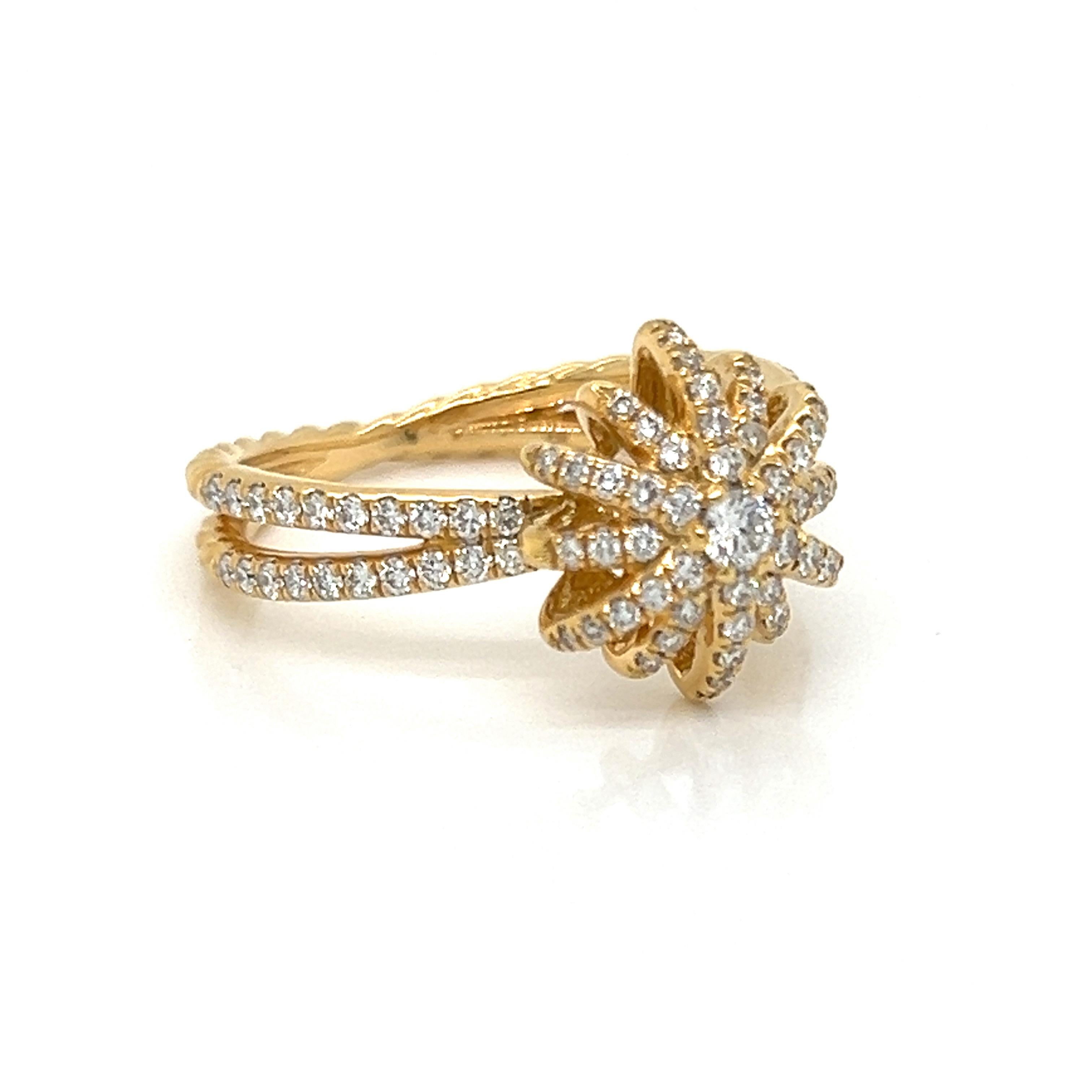 David Yurman Starburst Pave Set Diamond 18k Yellow Gold Ring - Size 6 In Excellent Condition In Boca Raton, FL