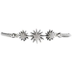 David Yurman Starburst Sterling Silver 0.17 Carat Round Diamond Bangle Bracelets