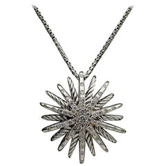 David Yurman Sterling Silver Medium Starburst Diamond Pendant Necklace