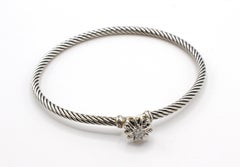 David Yurman Starburst Sterling Silver & Diamond Cable Bangle Bracelet