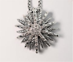 David Yurman Starburst Sterling Silver Diamond Pendant Necklace