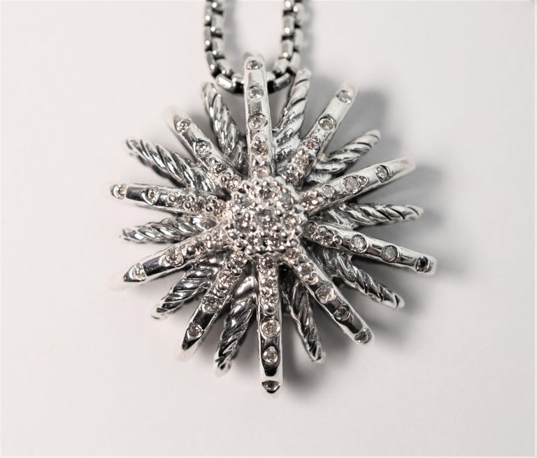 David Yurman Starburst Sterling Silver Diamond Pendant Necklace