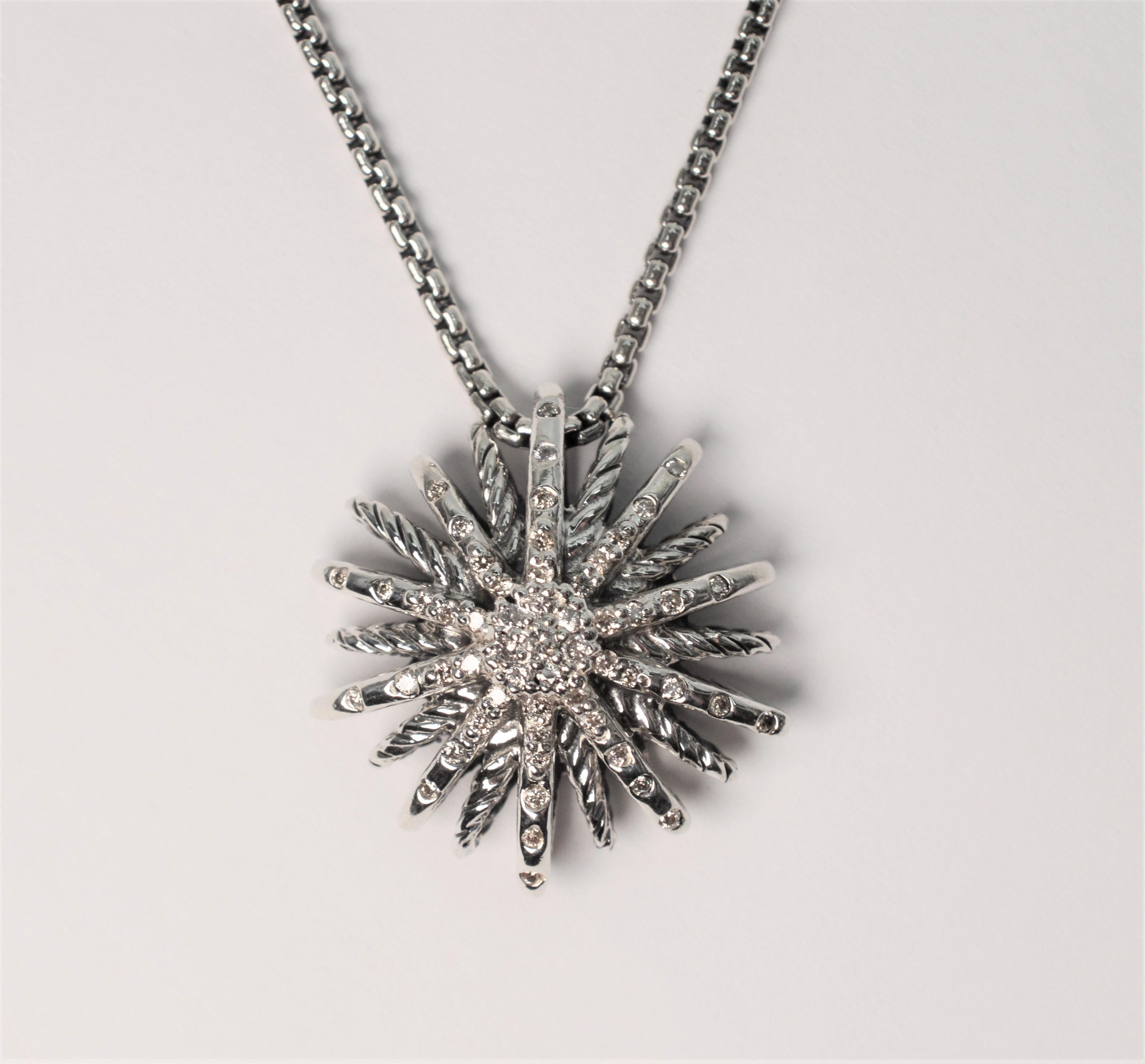 David Yurman Collier pendentif étoile de mer en argent sterling et diamants Bon état - En vente à Mount Kisco, NY