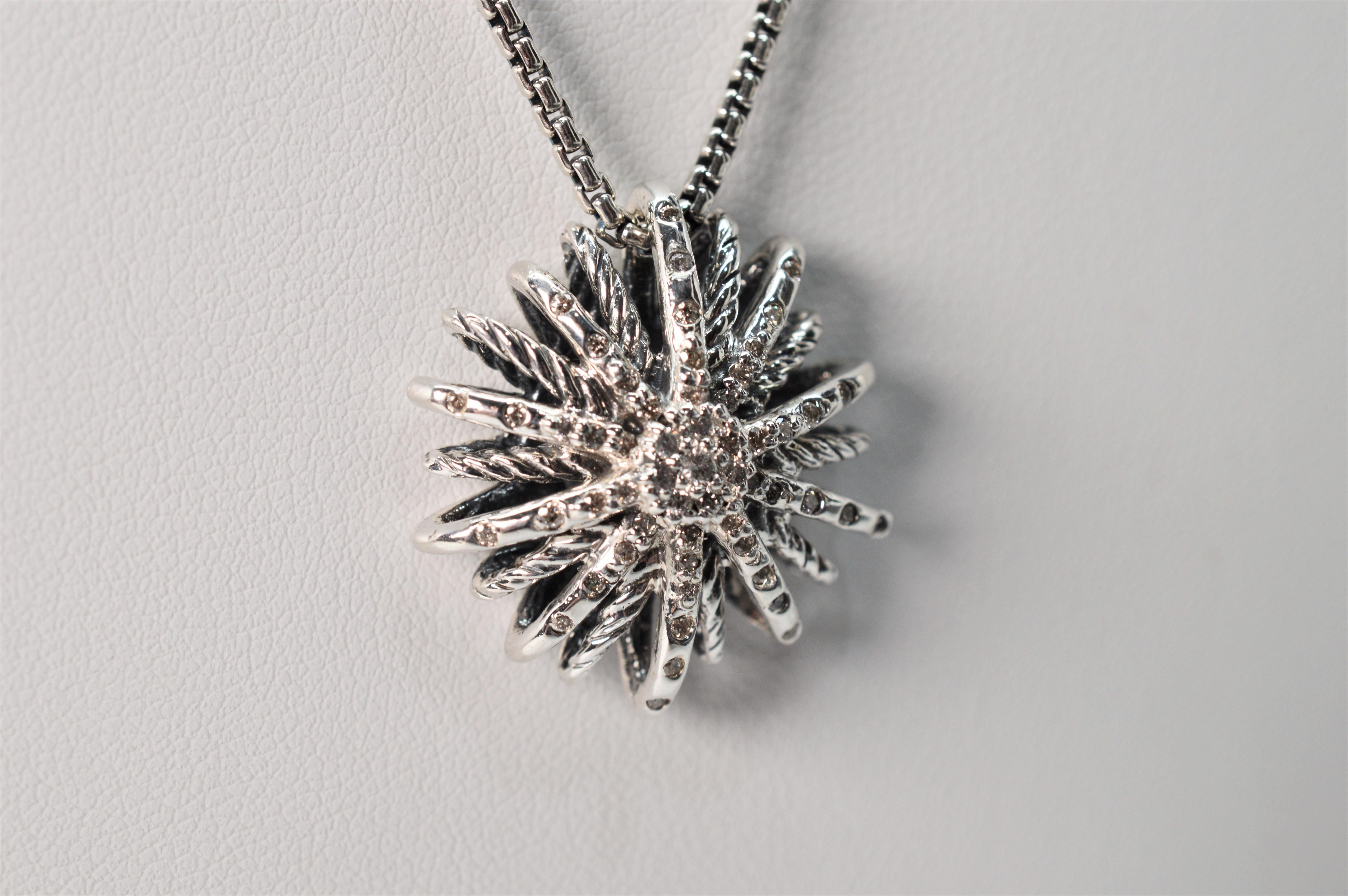 David Yurman Starburst Sterling Silver Diamond Pendant Necklace For Sale 1