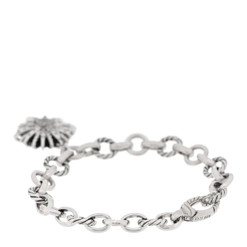 David Yurman Starburst Sterling Silver one Station Charm Bracelet 1