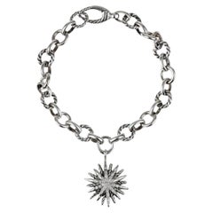 David Yurman Starburst Sterling Silver one Station Charm Bracelet