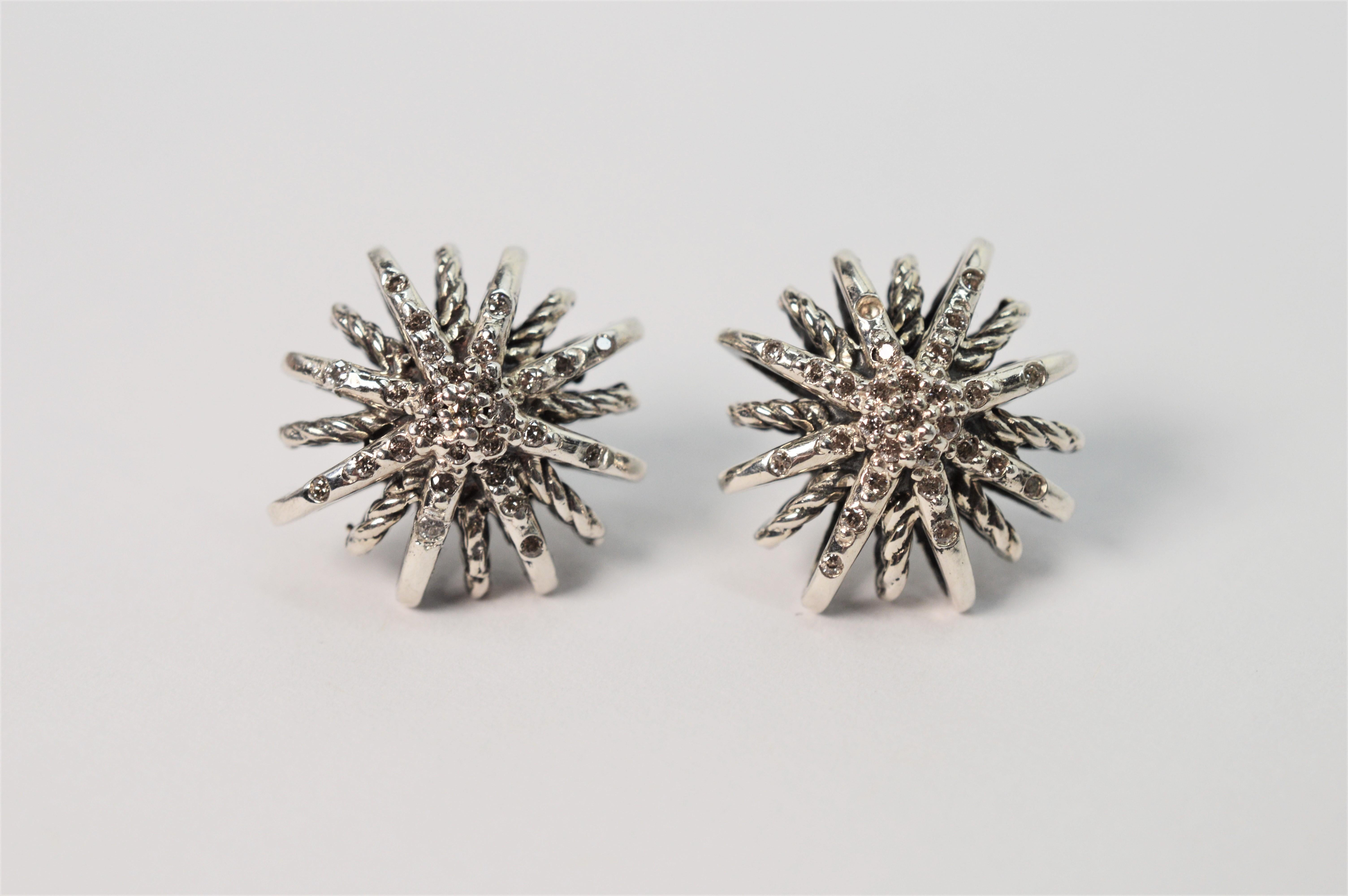 David Yurman Starburst Sterlingsilber Pavé-Diamant-Ohrstecker Damen